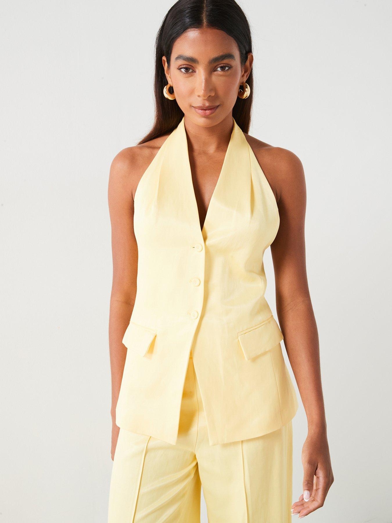 mango-halternbspneck-button-frontnbspwaistcoat-yellow