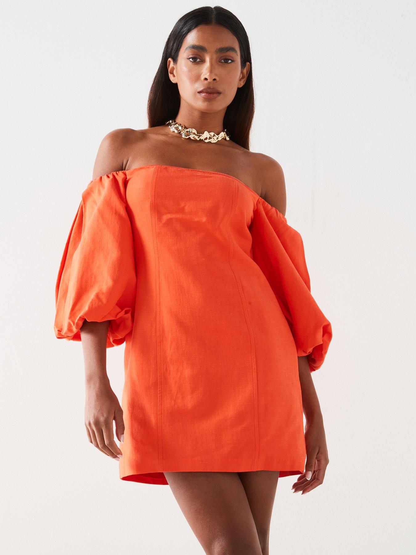 mango-tulipa-bardot-mini-dress-orange