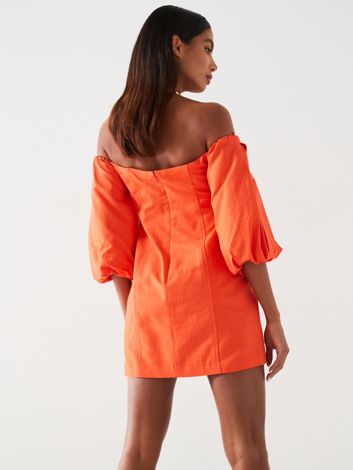 mango-tulipa-bardot-mini-dress-orangestillFront