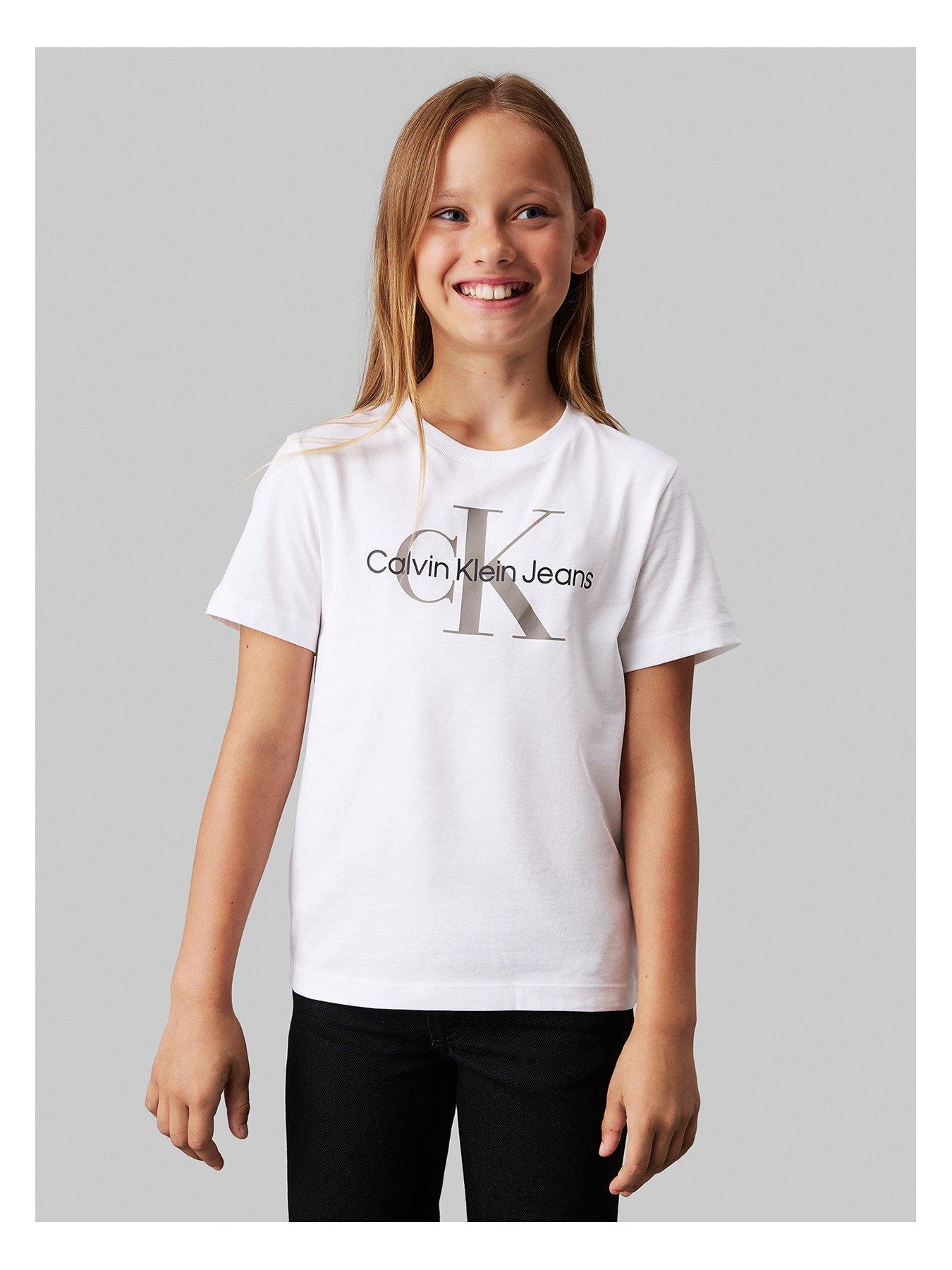 Image 1 of 4 of Calvin Klein Jeans Kids Calvin Klein Monogram Short Sleeve T-Shirt - White