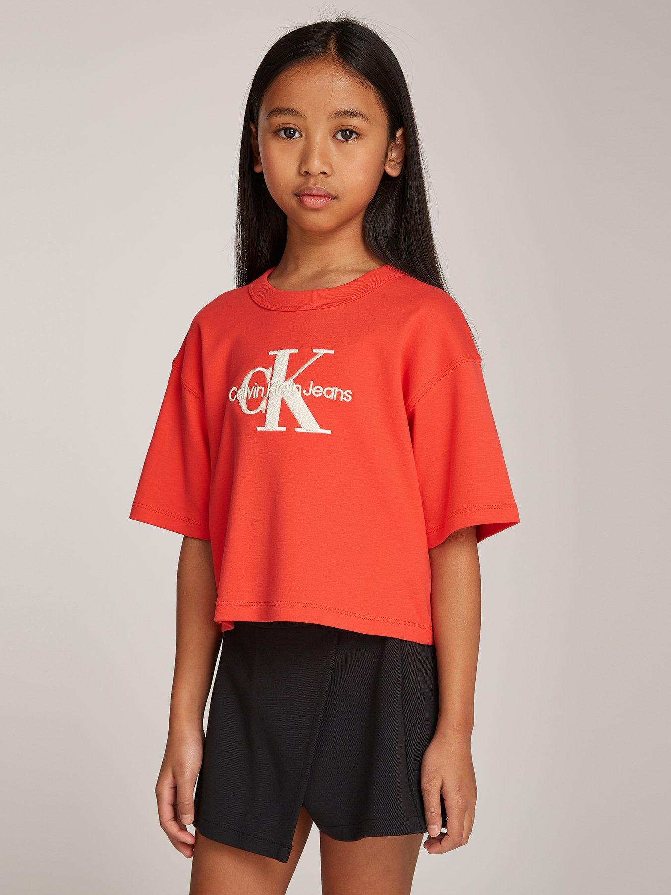 calvin-klein-jeans-girls-teddy-monologo-short-sleeve-t-shirt-redstillFront