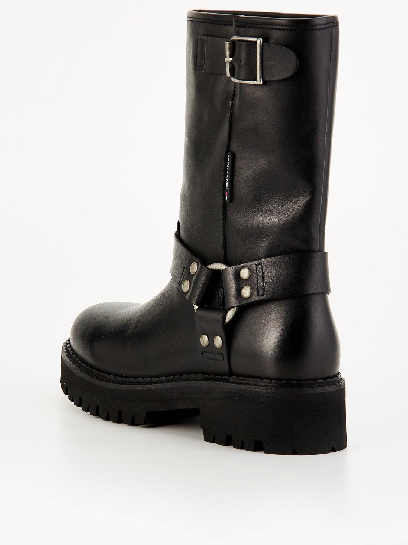 Image 3 of 7 of Tommy Jeans Urban Leather Biker Boots - Black