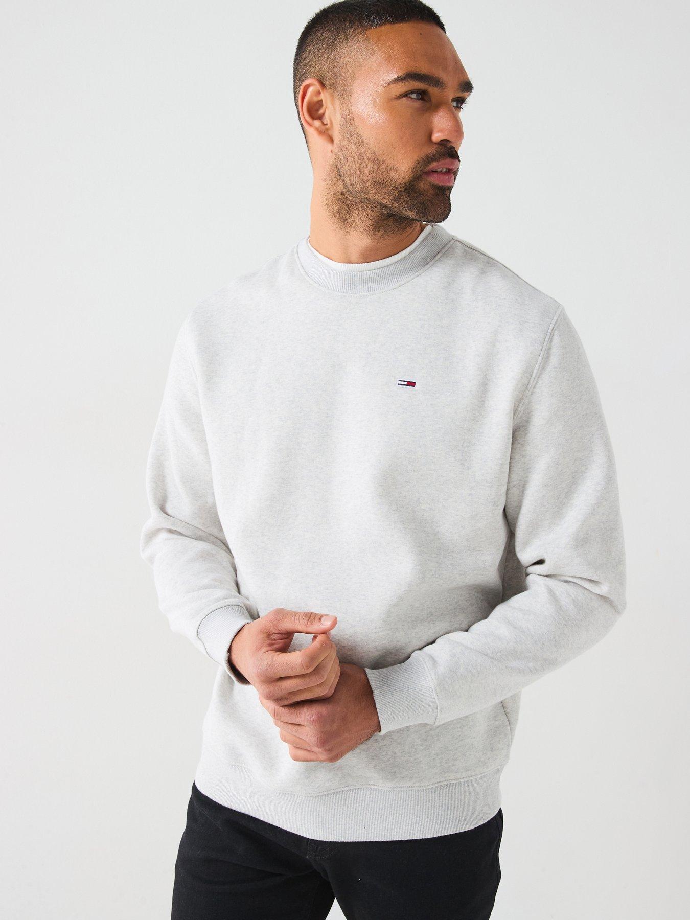 Tommy Jeans Regular Fit Small Left Chest Flag Crew Neck Sweatshirt - Light Grey