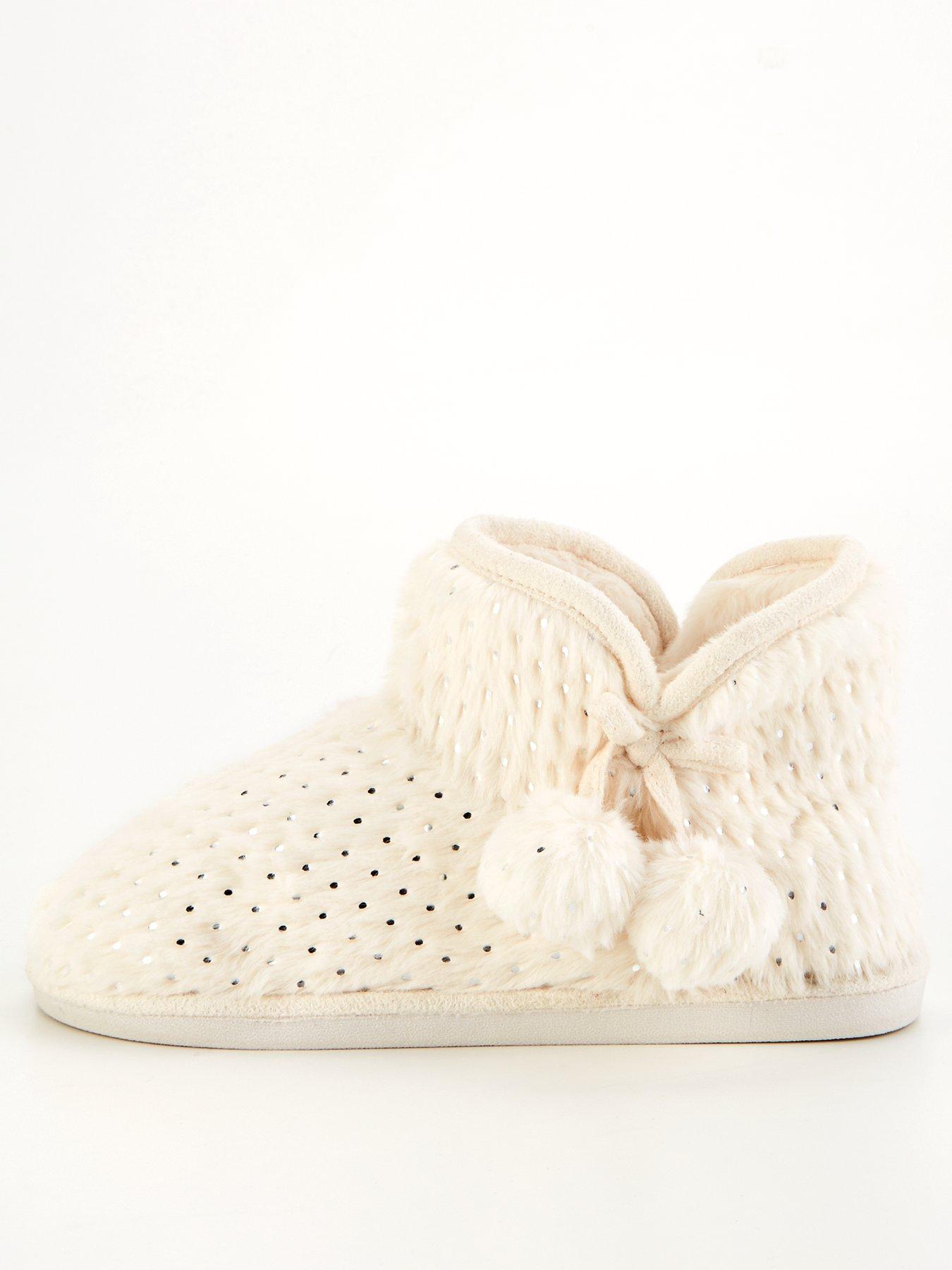 Image 1 of 8 of Everyday Textured Slipper Boot with Poms - Cream
