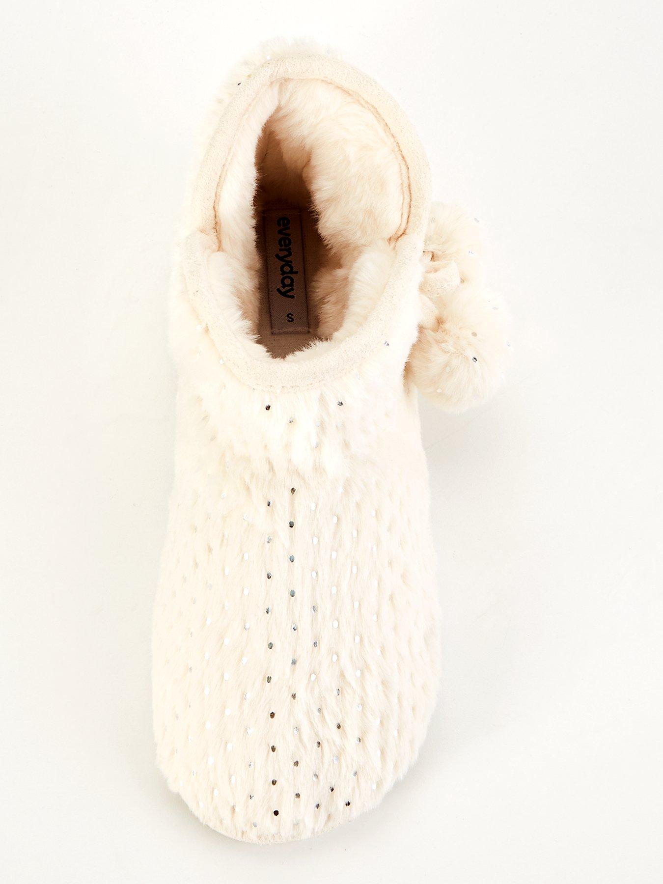 Image 4 of 8 of Everyday Textured Slipper Boot with Poms - Cream