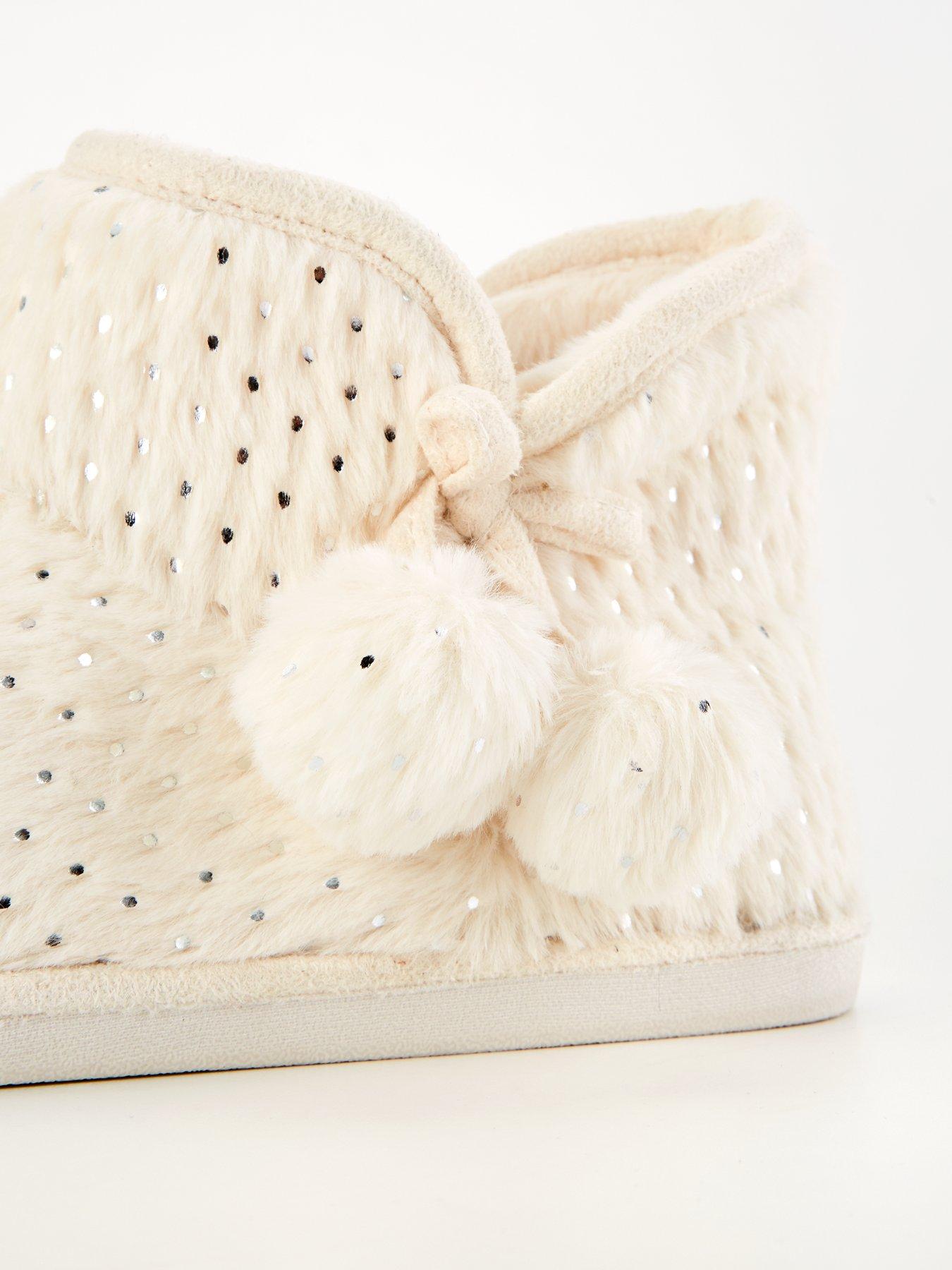 Image 6 of 8 of Everyday Textured Slipper Boot with Poms - Cream