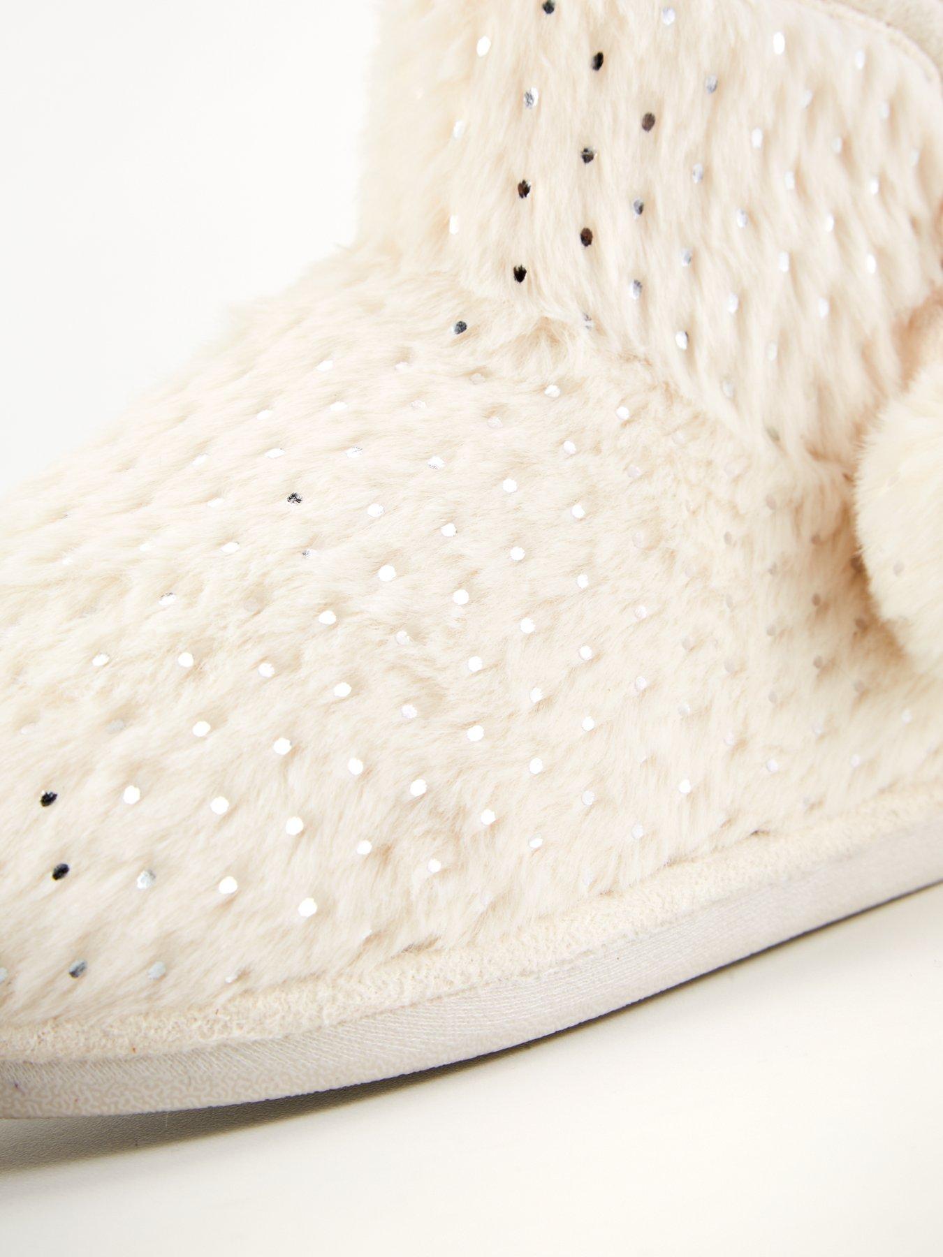 Image 7 of 8 of Everyday Textured Slipper Boot with Poms - Cream