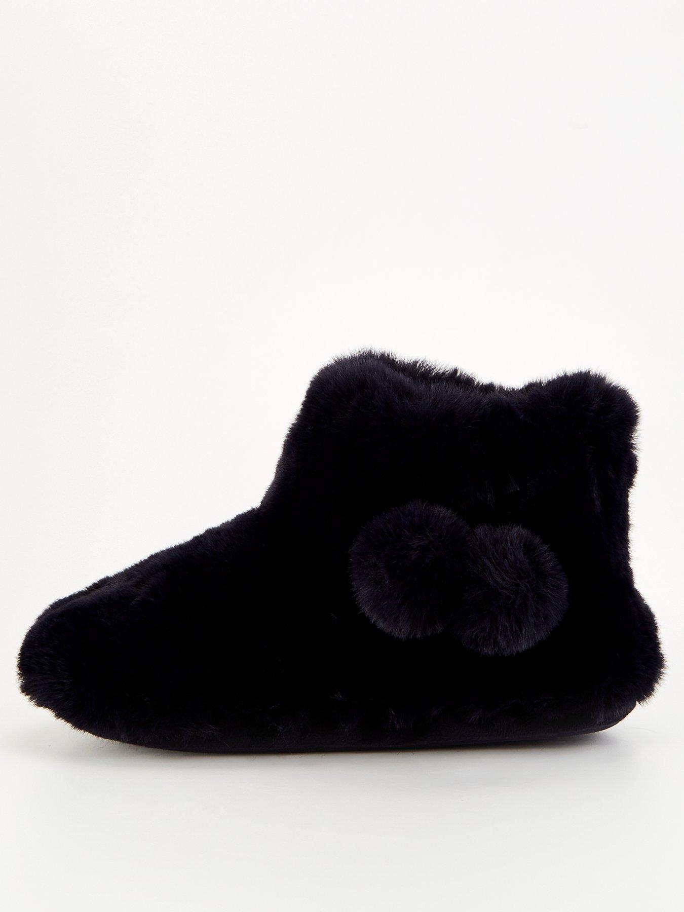 everyday-plush-boot-slipper-with-pom-poms-navy