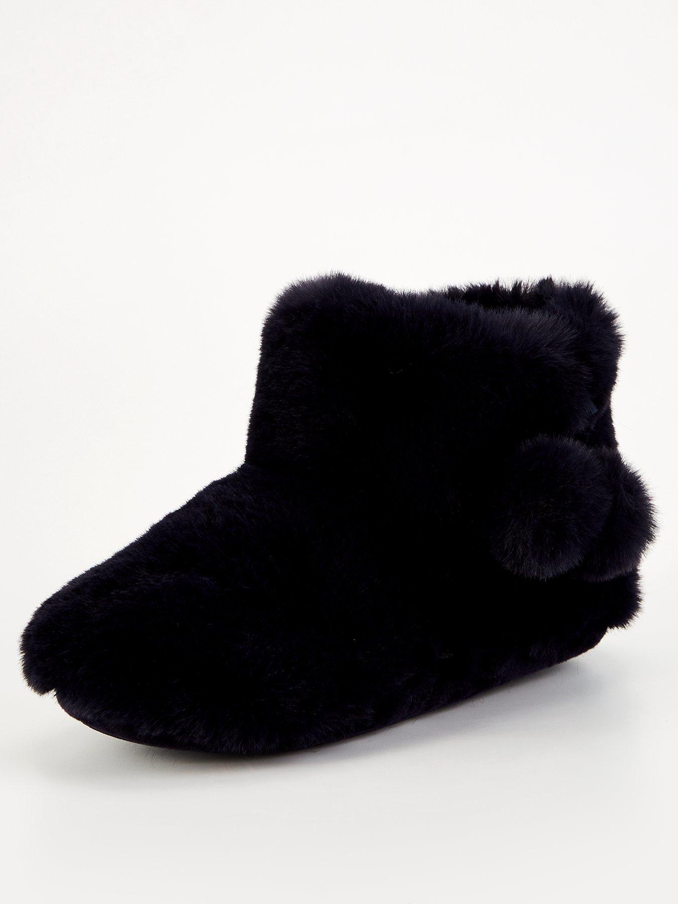 everyday-plush-boot-slipper-with-pom-poms-navystillFront