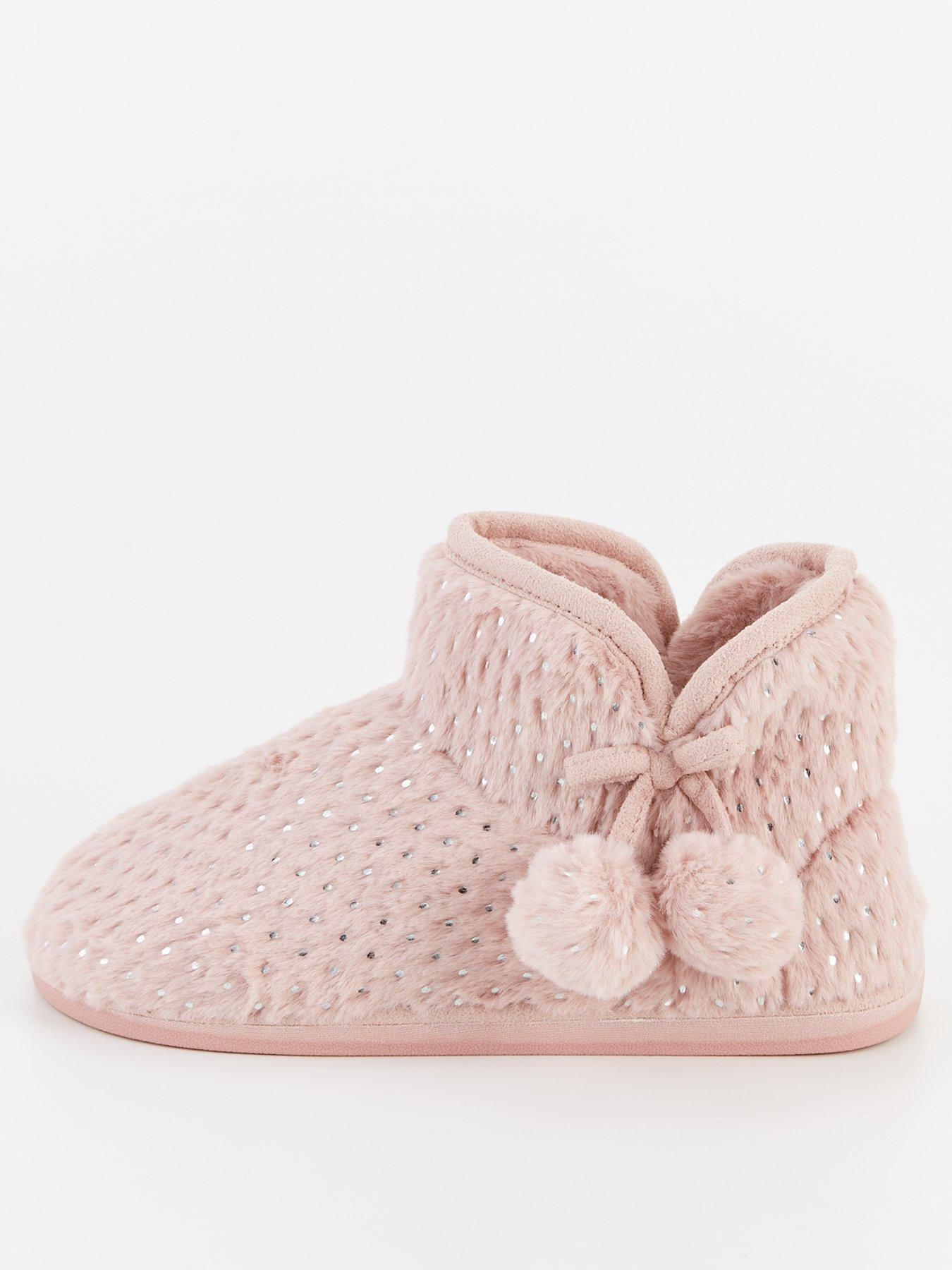 Image 1 of 7 of Everyday Textured Slipper Boot With Poms - Pink