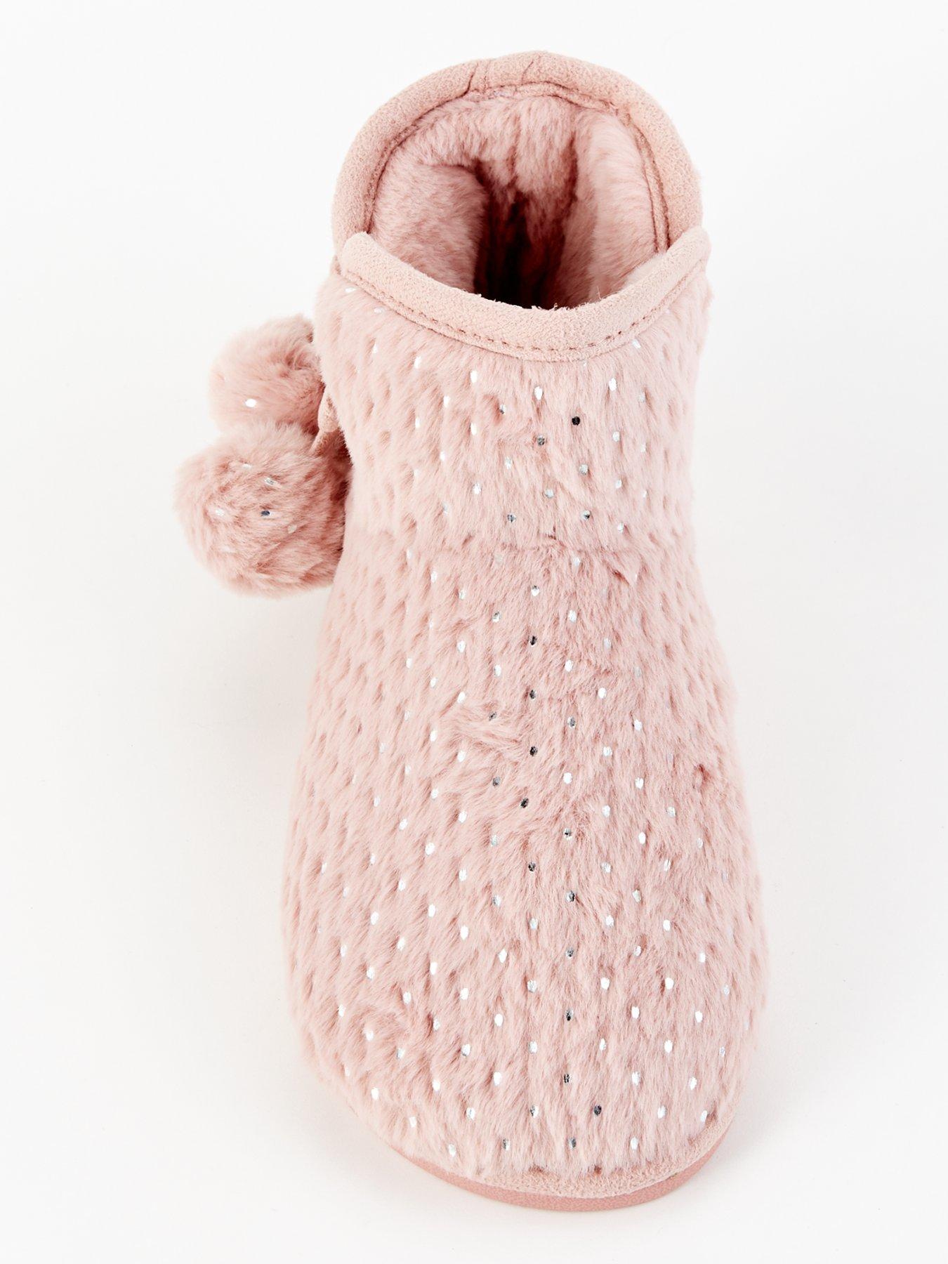 Image 4 of 7 of Everyday Textured Slipper Boot With Poms - Pink