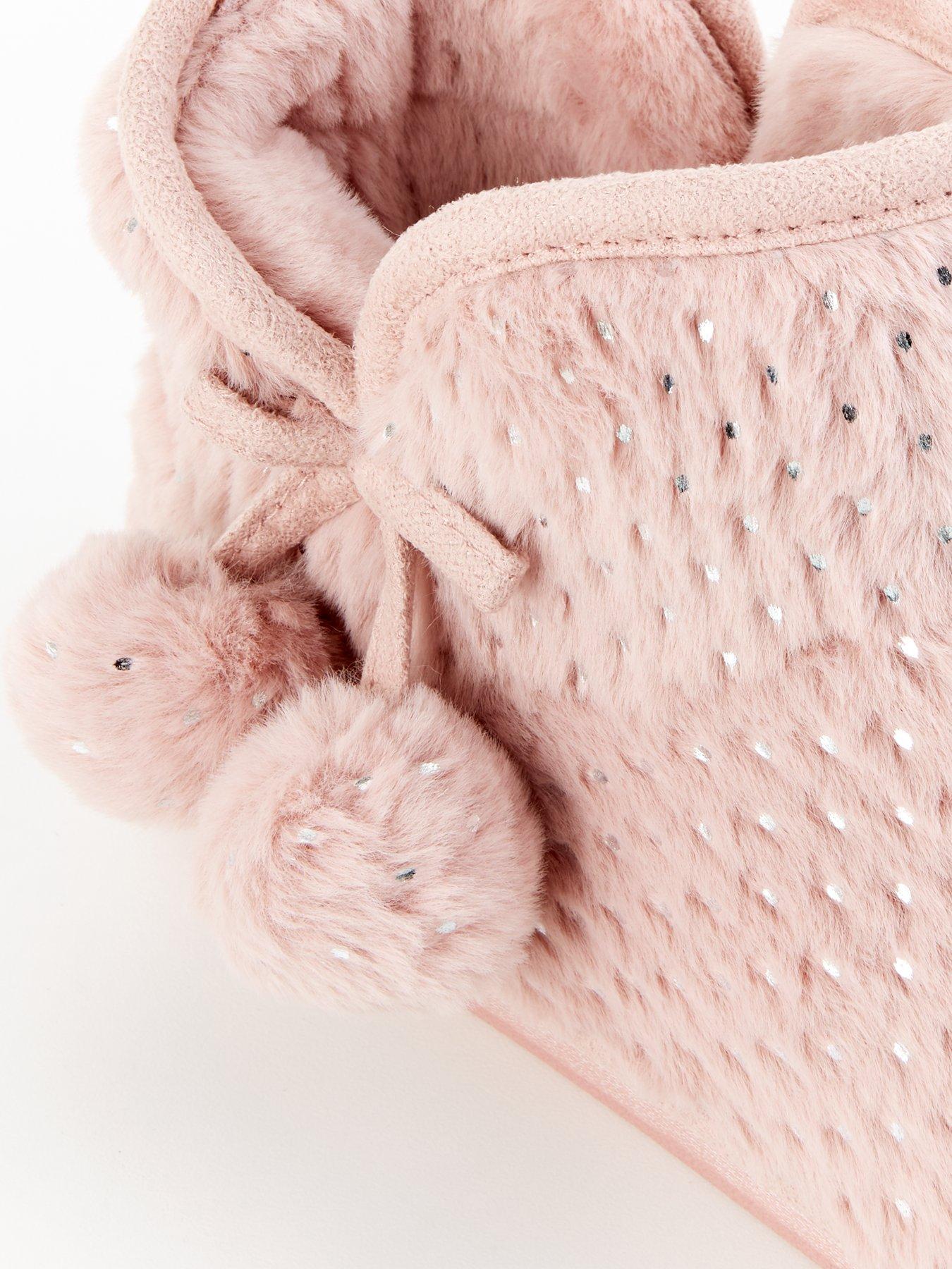 Image 6 of 7 of Everyday Textured Slipper Boot With Poms - Pink