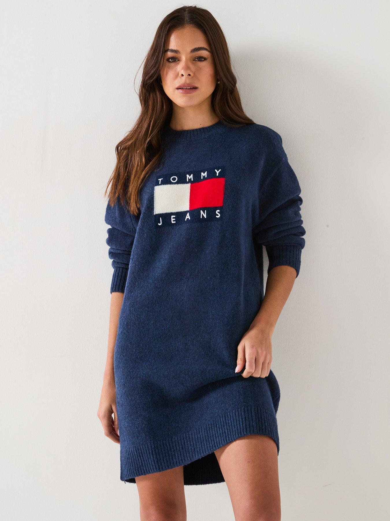 Image of Tommy Jeans Flag Logo Jumper Dress - Navy