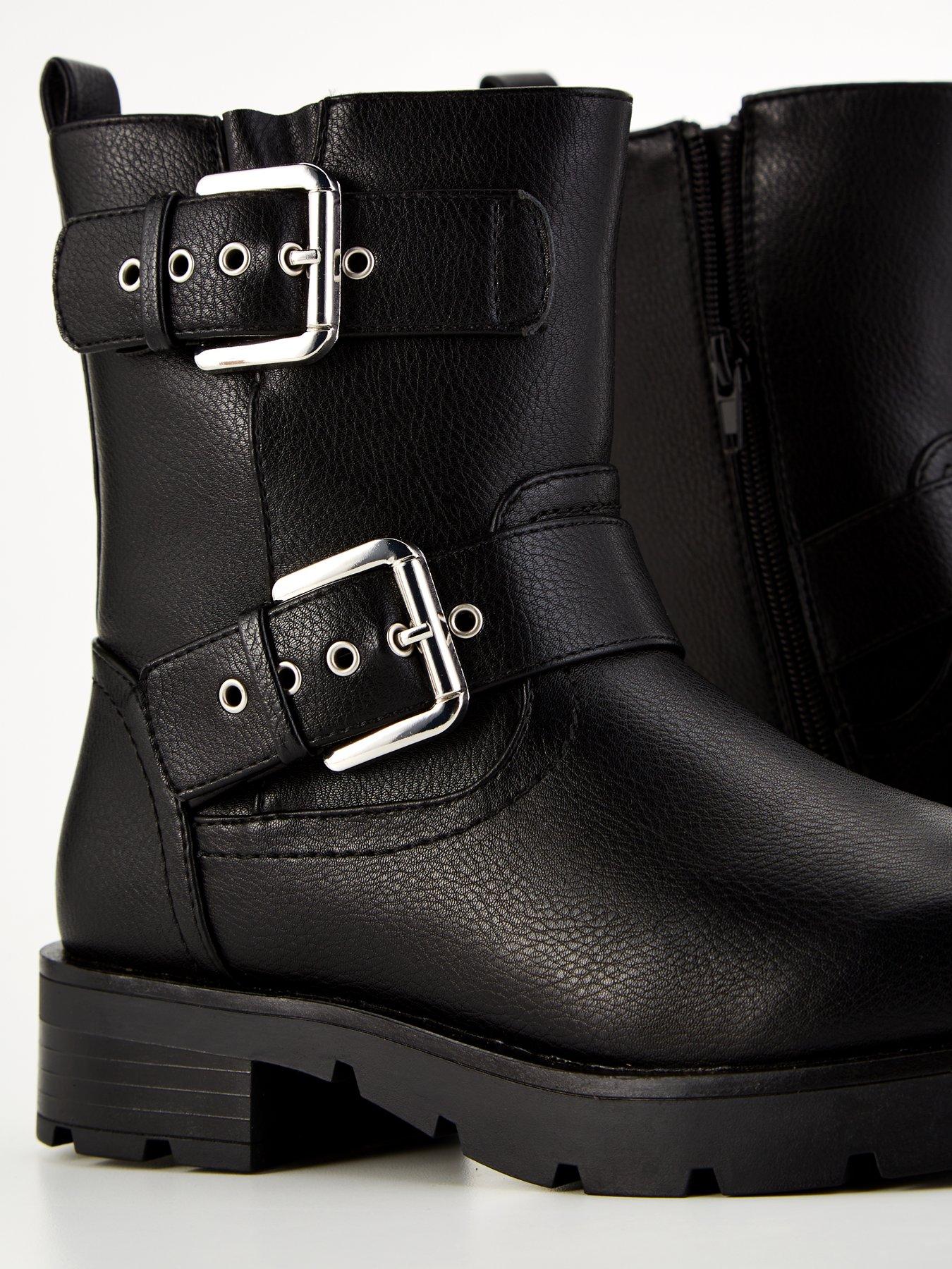 V by Very Extra Wide Fit Biker Calf Boot Black Very Ireland