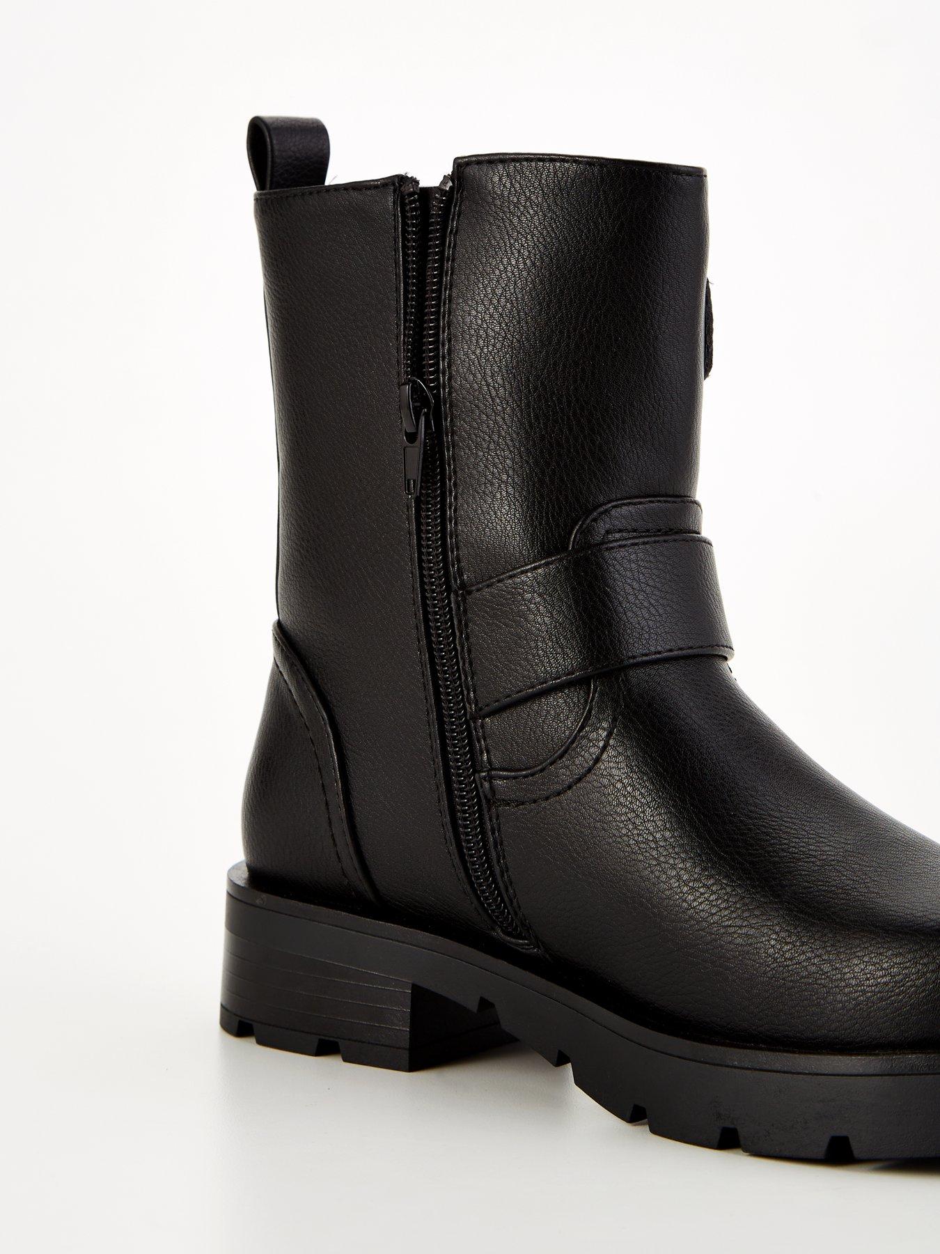 V by Very Extra Wide Fit Biker Calf Boot Black Very Ireland