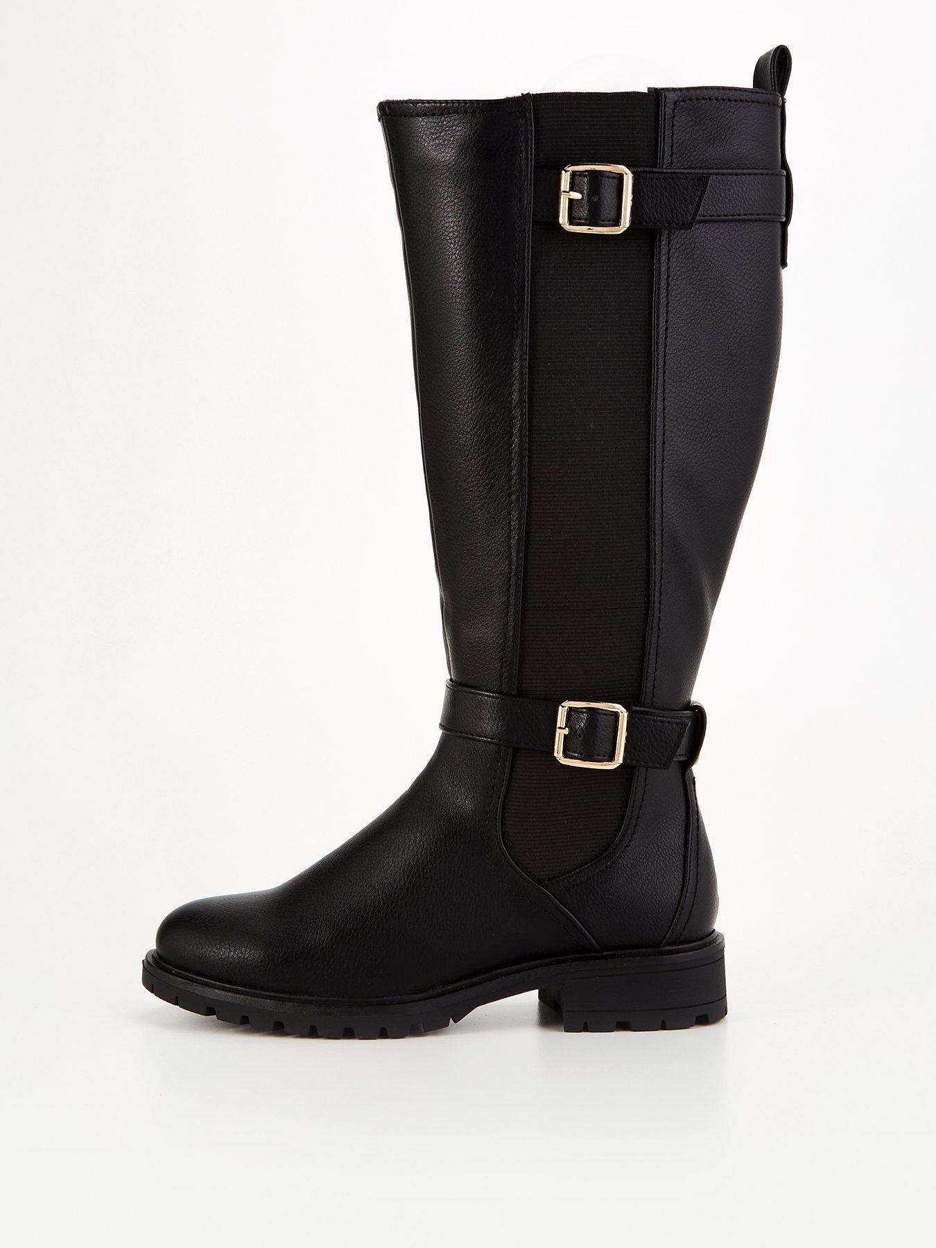 undefined Wide Fit Buckle Knee Boot with Wider Fitting Calf - Black