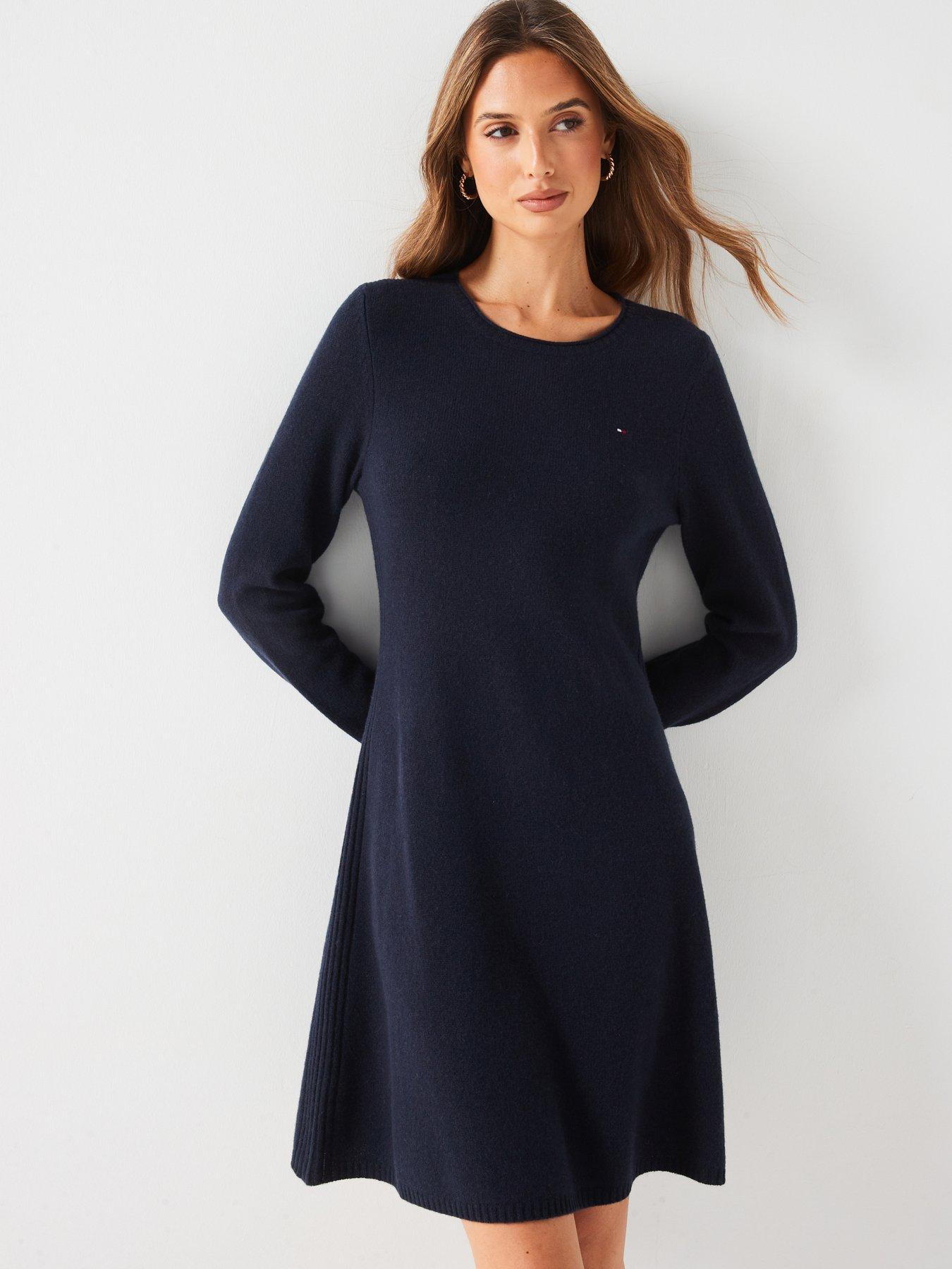 tommy-hilfiger-soft-wool-flared-crew-neck-jumper-dress-blue