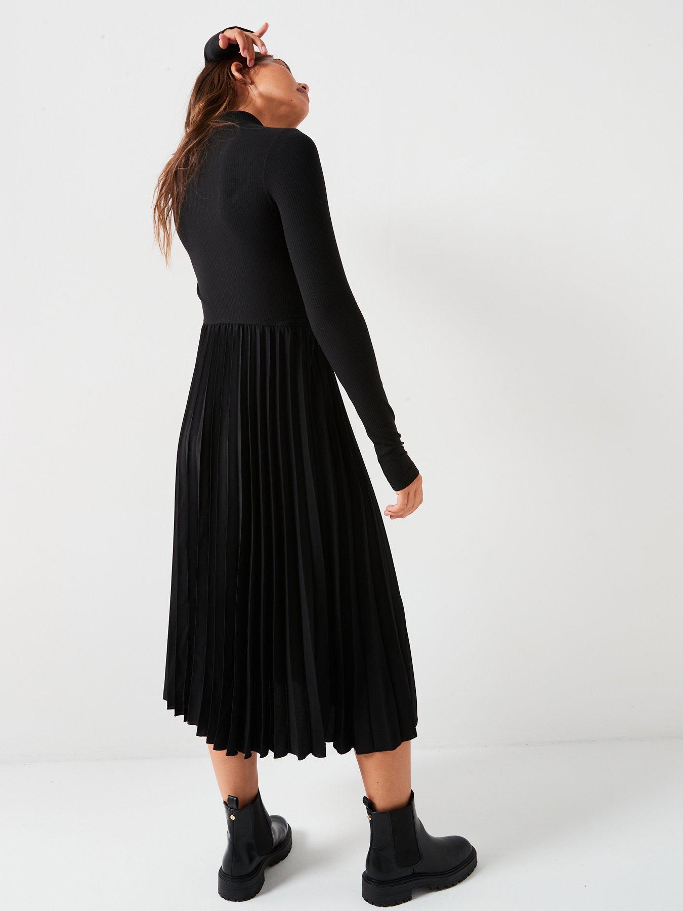 tommy-hilfiger-pleated-long-sleeve-dress-blackdetail