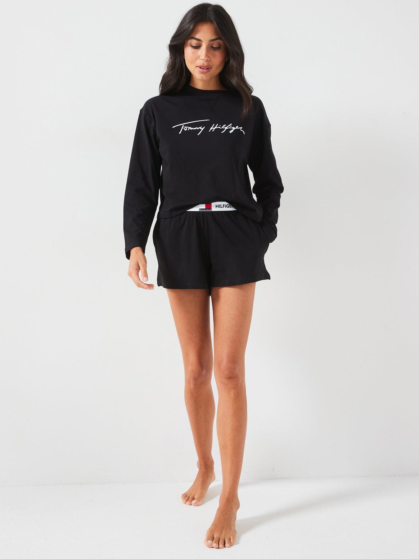 tommy-hilfiger-jersey-long-sleeve-pyjama-short-set-black