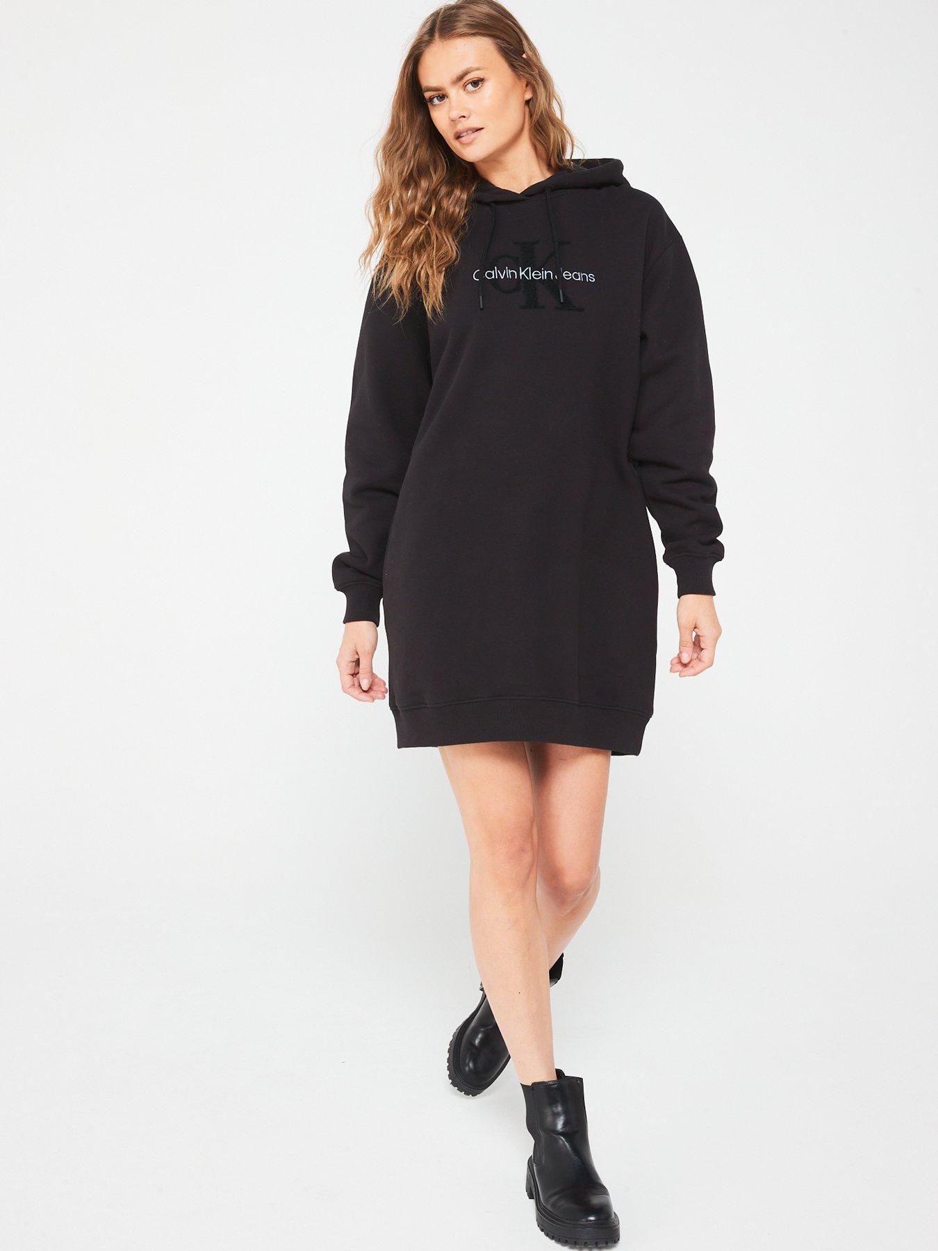 calvin-klein-jeans-chenille-monologo-mini-hoodie-dress-black