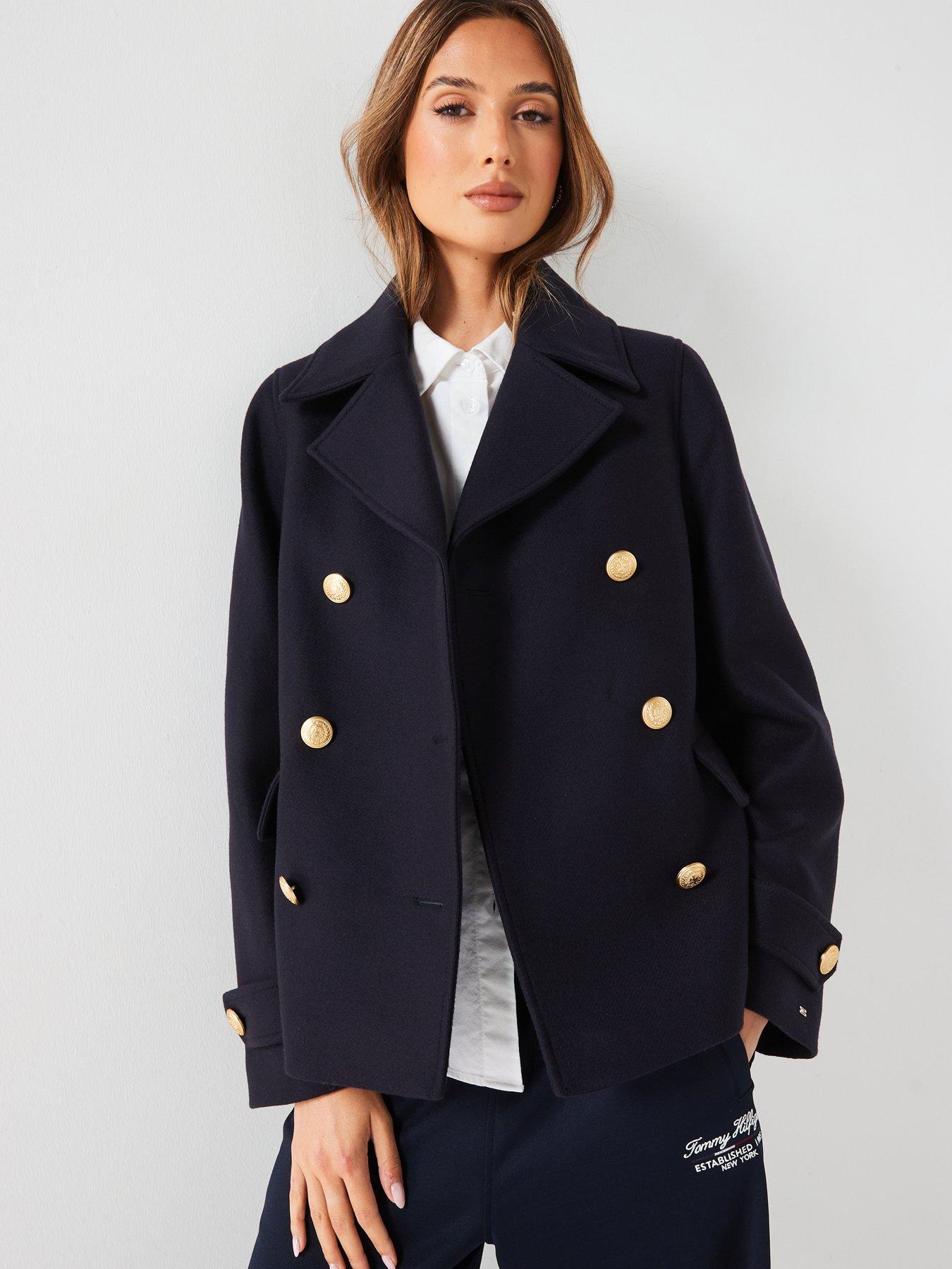 undefined Cropped Wool Peacoat - Navy