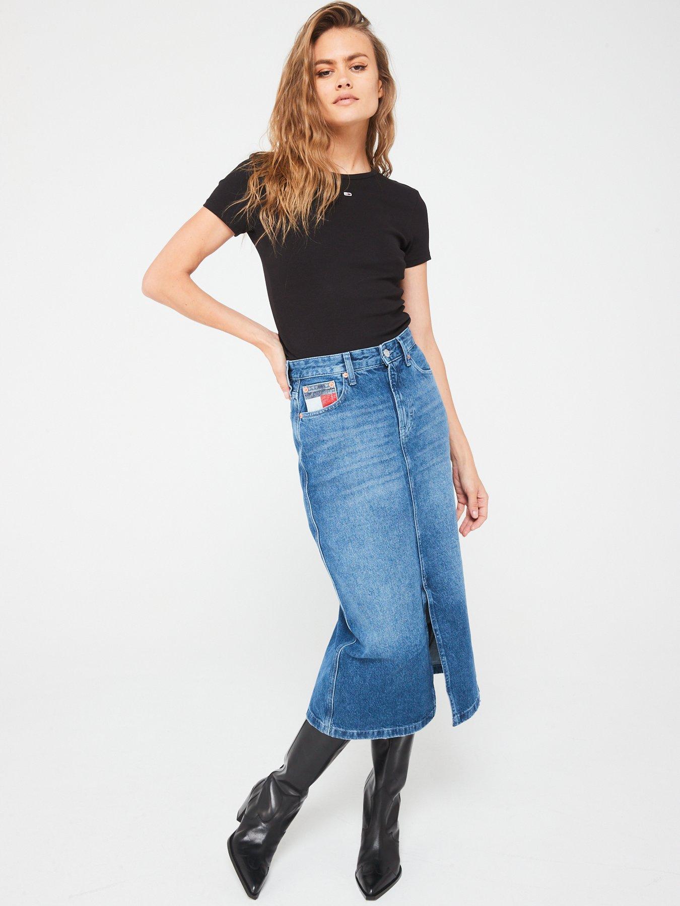 V by Very Wrap Front Denim Midi Skirt Mid Wash Very Ireland