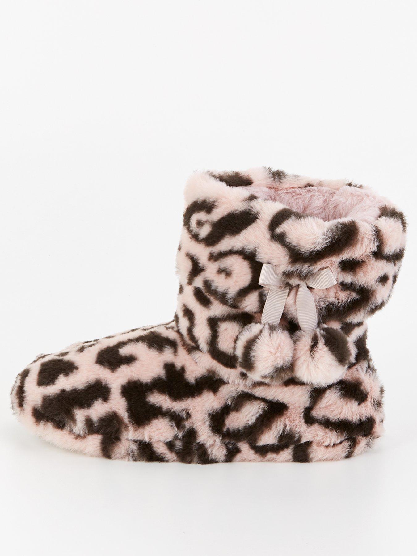 Image 1 of 7 of Everyday Leopard Slipper Boot With Poms - Pink/Black