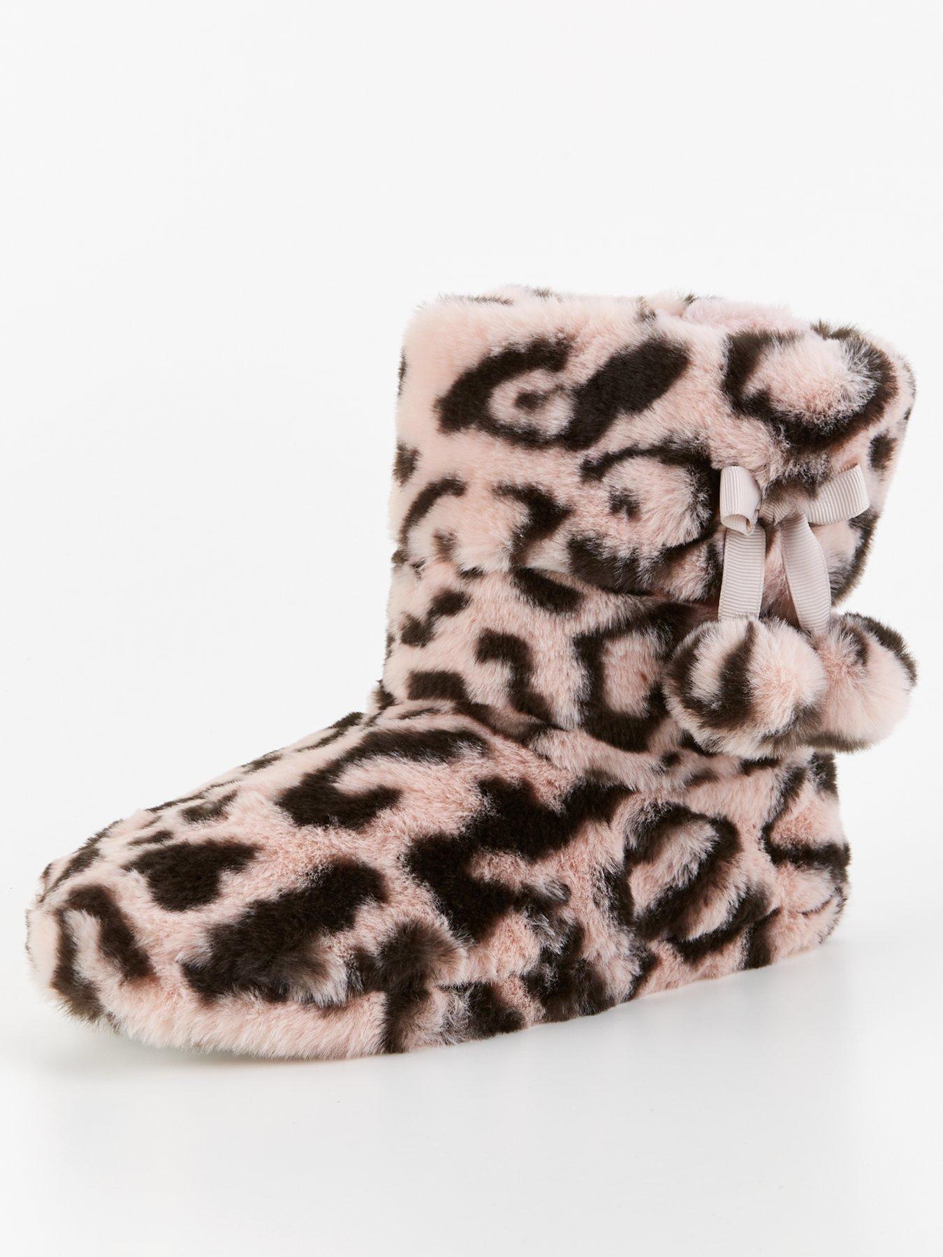 Image 2 of 7 of Everyday Leopard Slipper Boot With Poms - Pink/Black