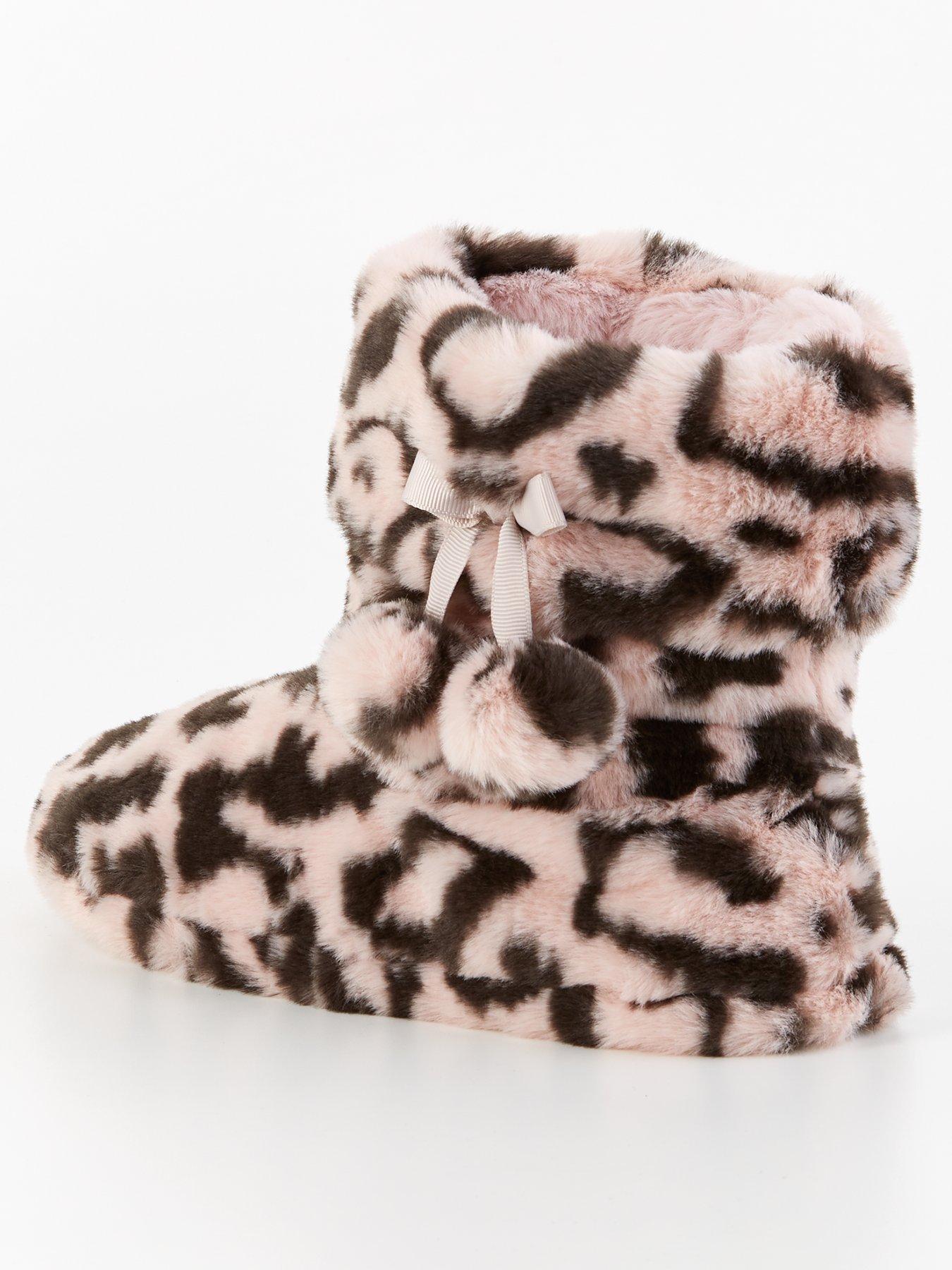 Image 3 of 7 of Everyday Leopard Slipper Boot With Poms - Pink/Black