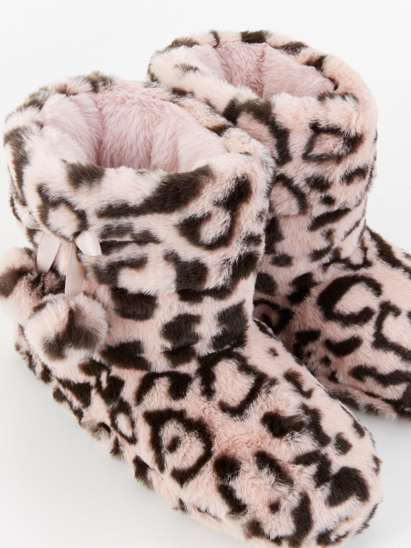 Image 6 of 7 of Everyday Leopard Slipper Boot With Poms - Pink/Black