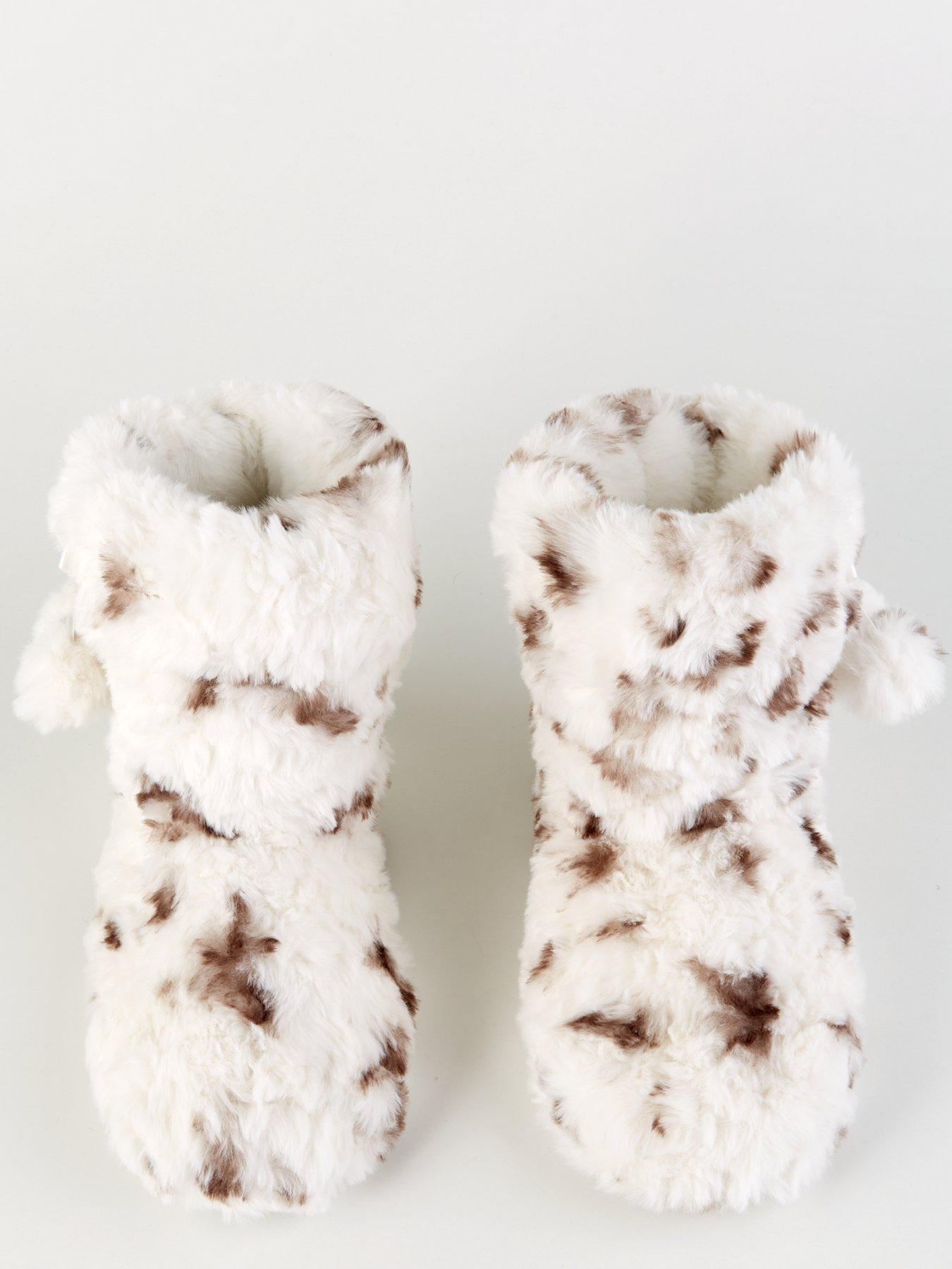 Image 4 of 7 of Everyday Leopard Slipper Boot With Poms - Grey