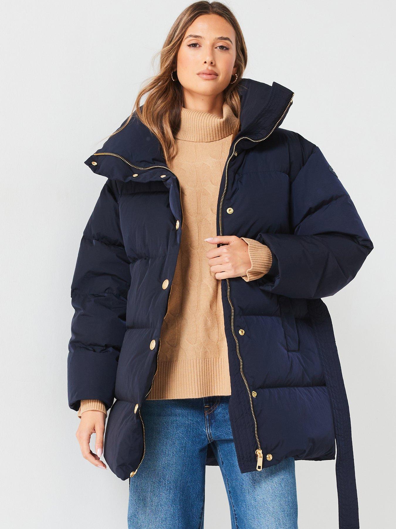 undefined Gold Button Down Belted Coat - Navy