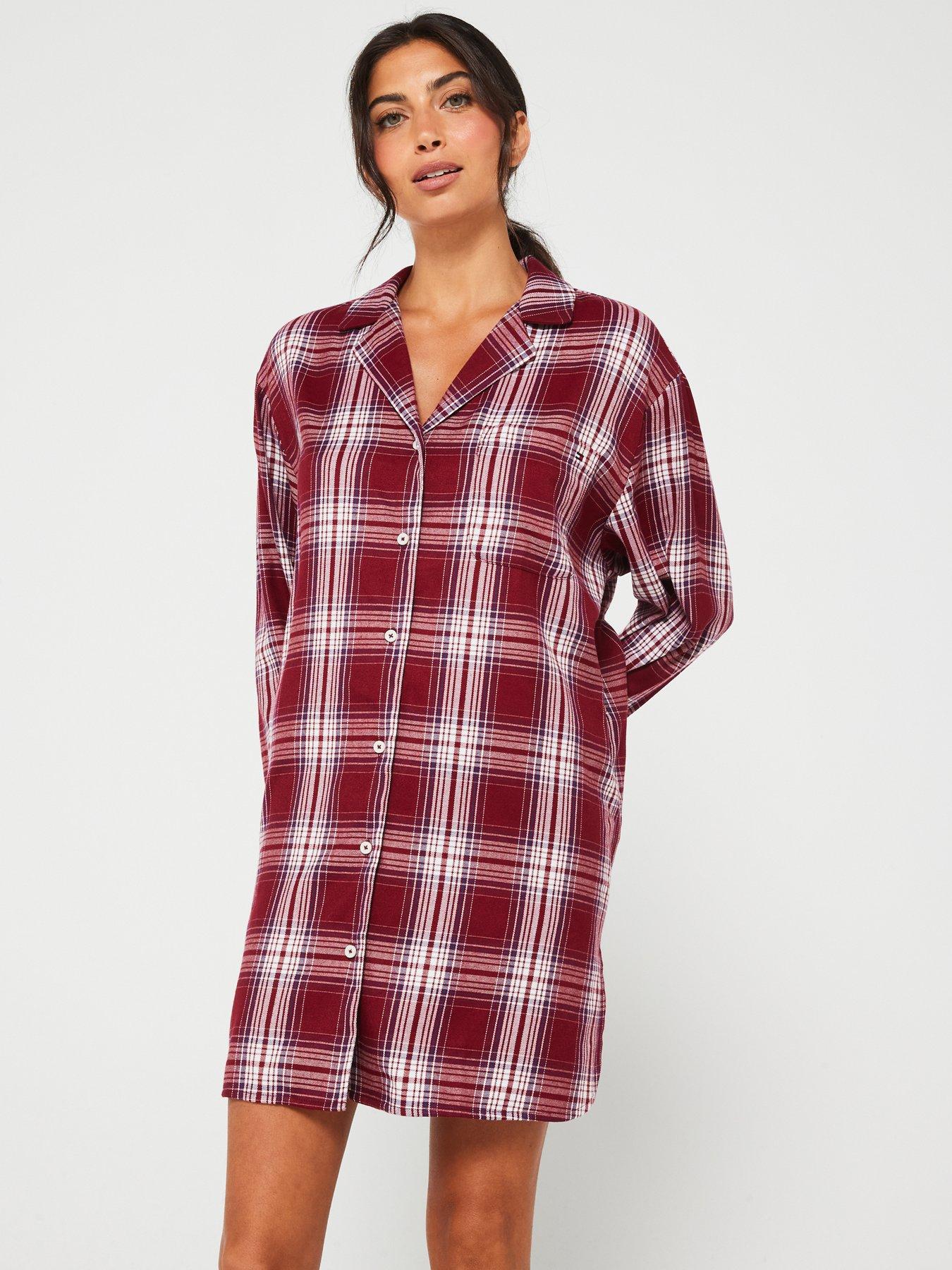 tommy-hilfiger-long-sleeve-check-nightdress-red