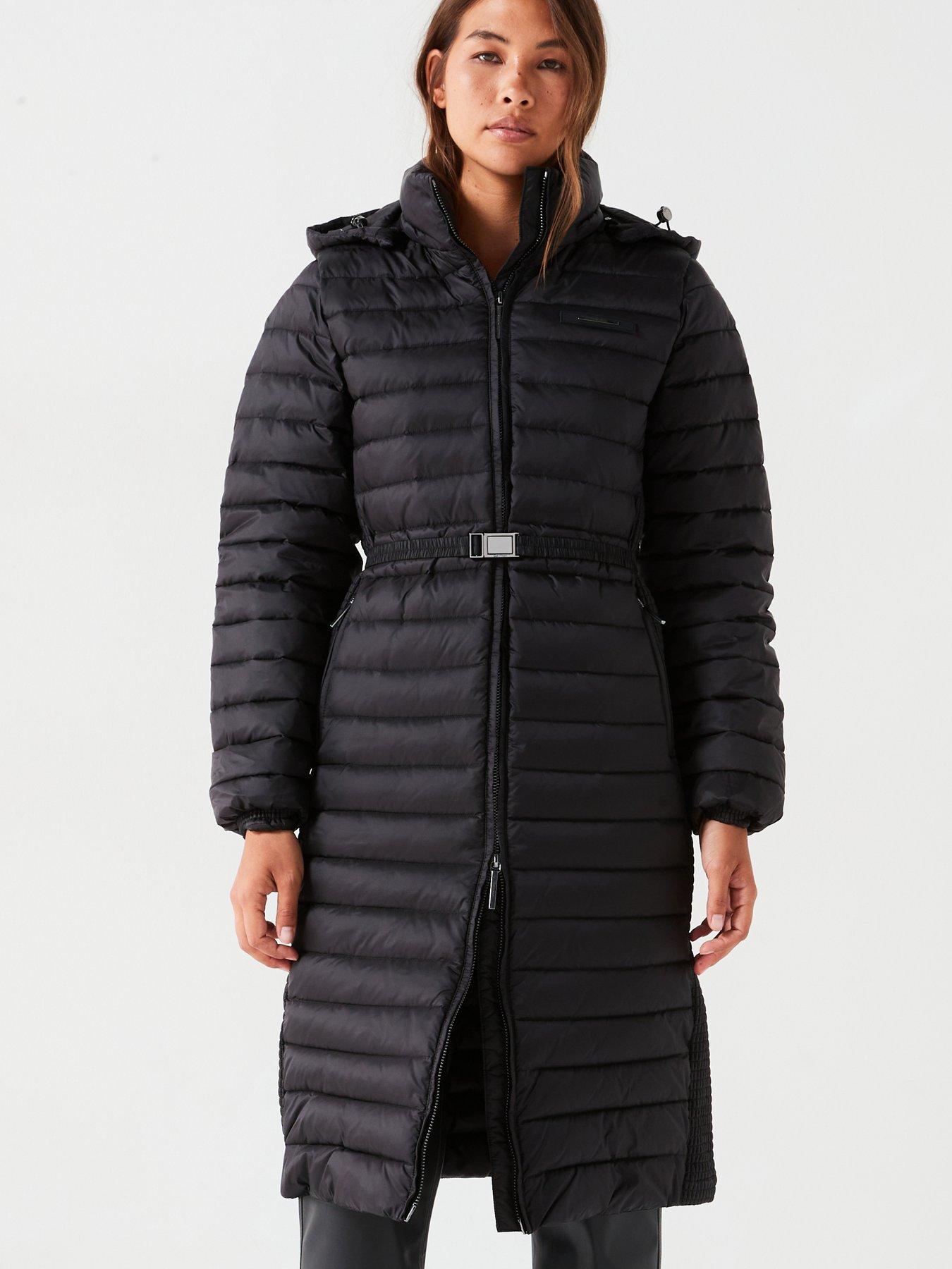 calvin-klein-lightweight-padded-belted-longline-coat-blackfront