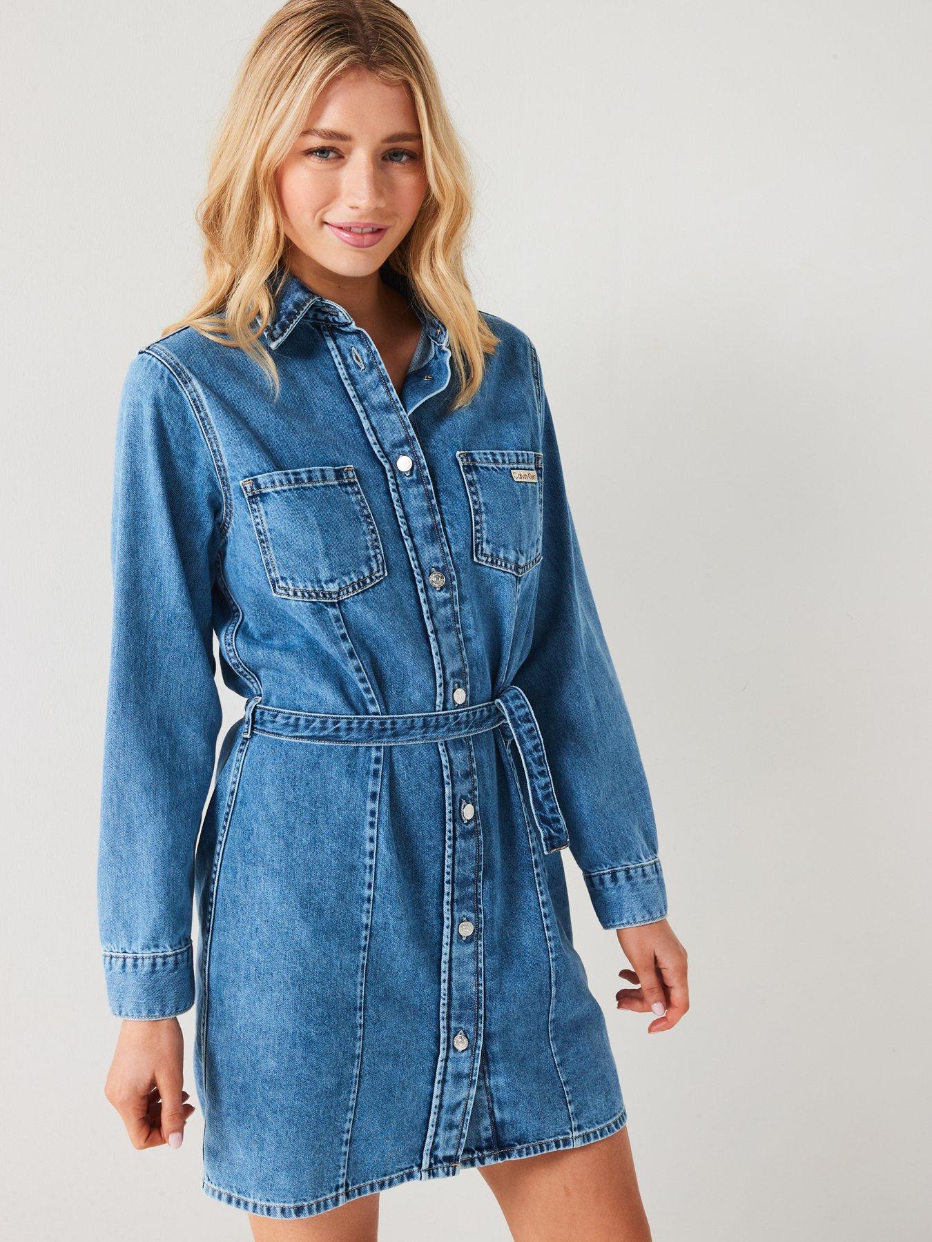 calvin-klein-jeans-long-sleeve-belted-denim-shirt-dress-blue