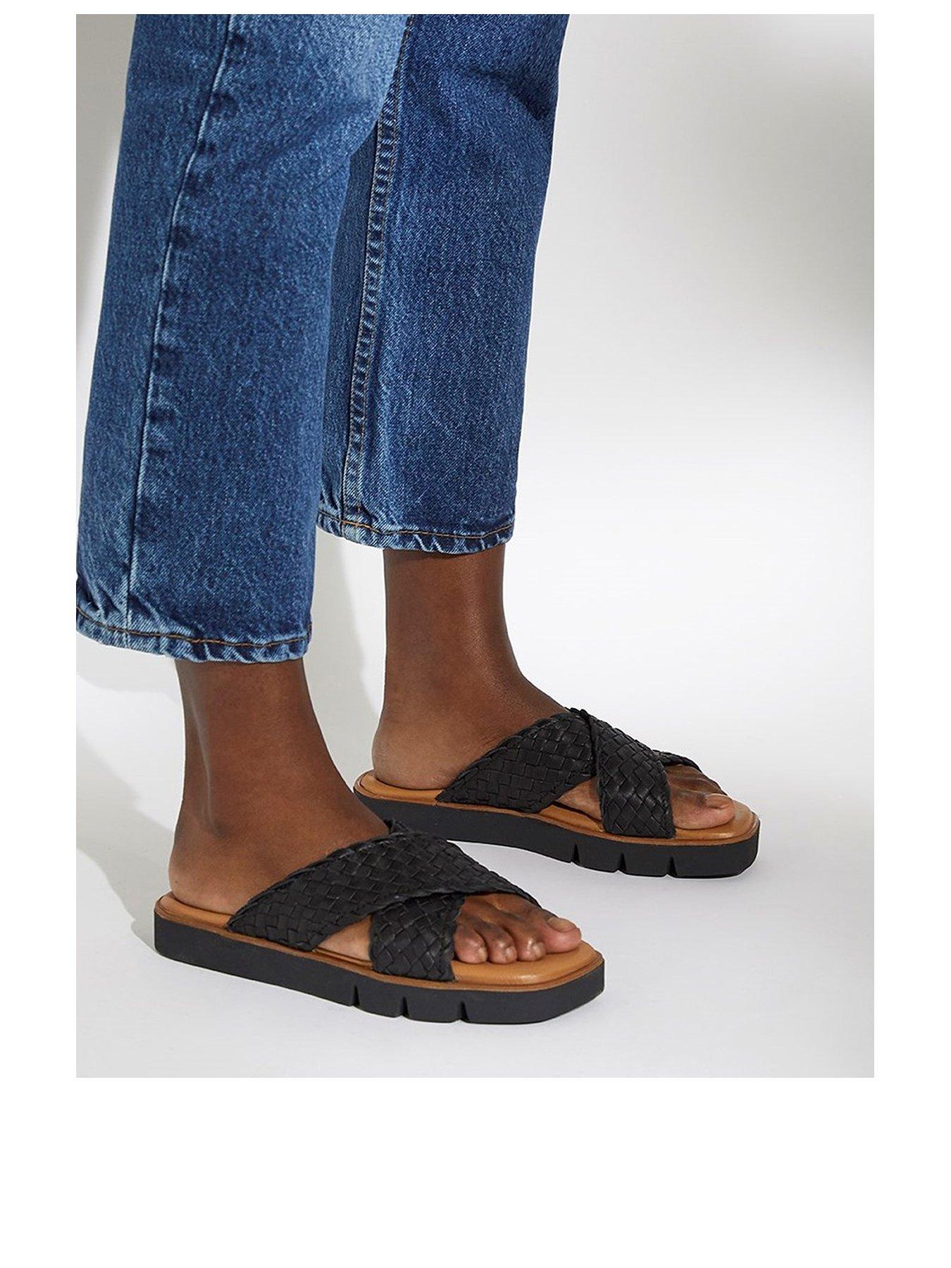 dune-london-lexey-woven-cross-strap-sandals-blackstillFront