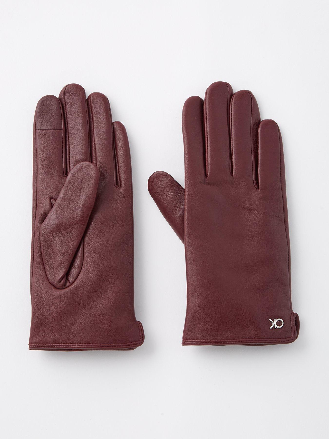 calvin-klein-metal-logo-leather-glove-red