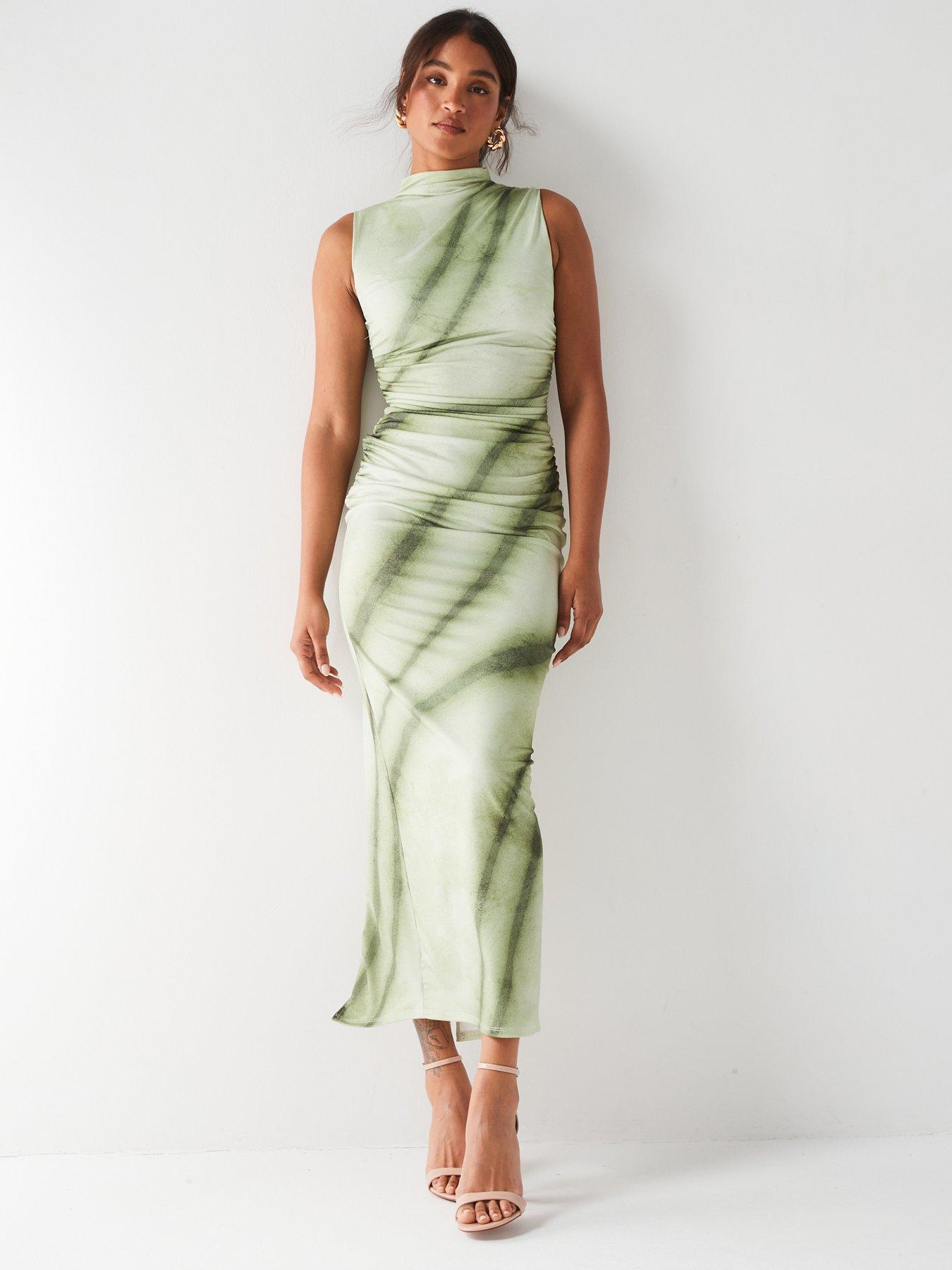 v-by-very-ruched-printed-midaxi-dress-green