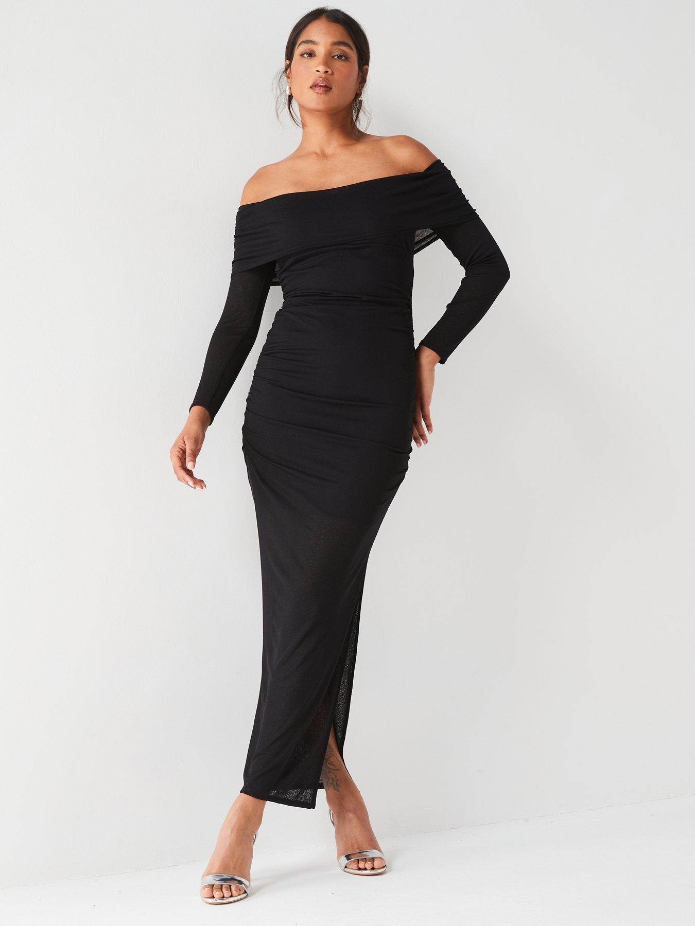 v-by-very-sheer-ruched-bardot-midaxi-dress-blackback