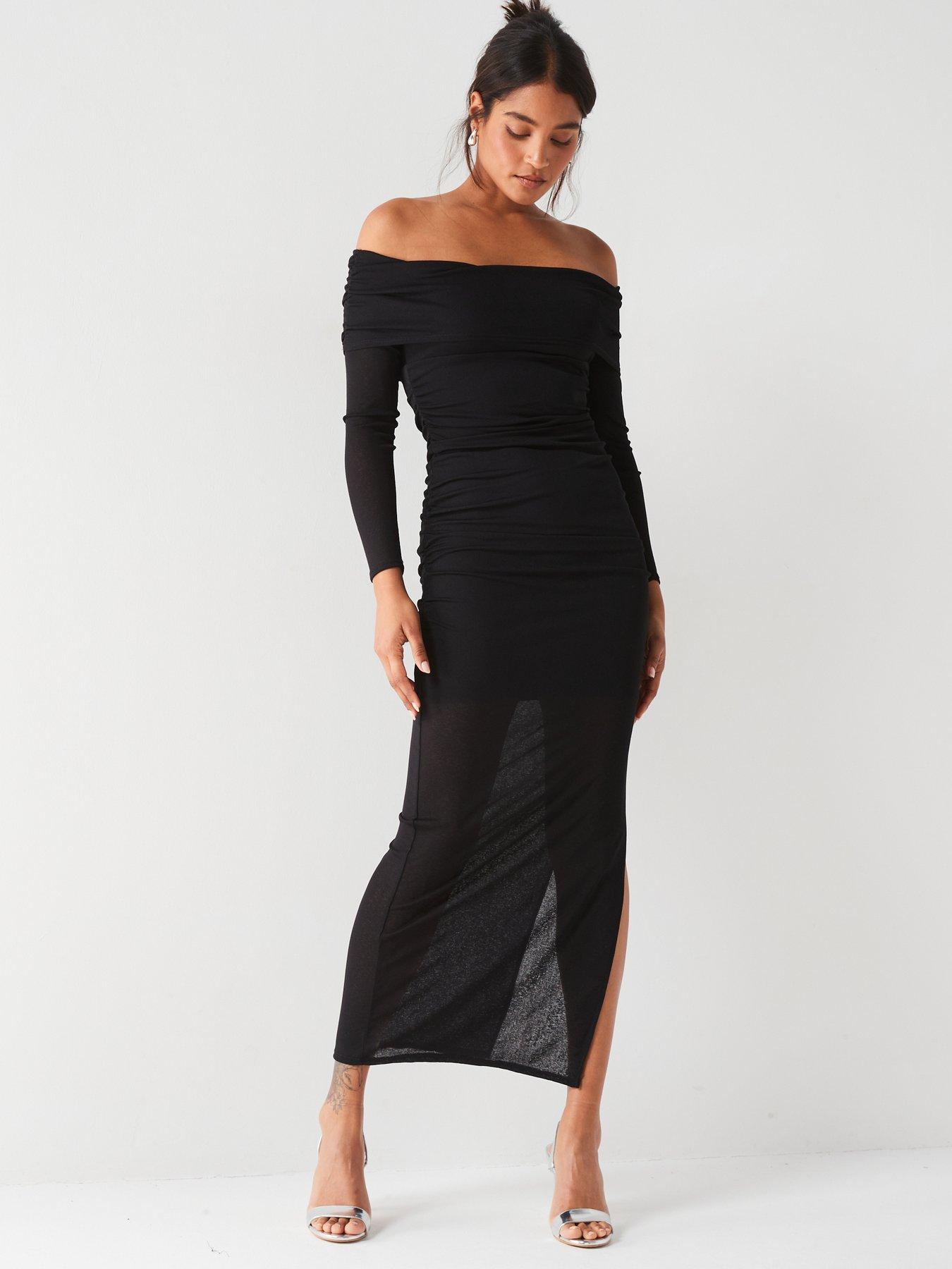 v-by-very-sheer-ruched-bardot-midaxi-dress-blackoutfit