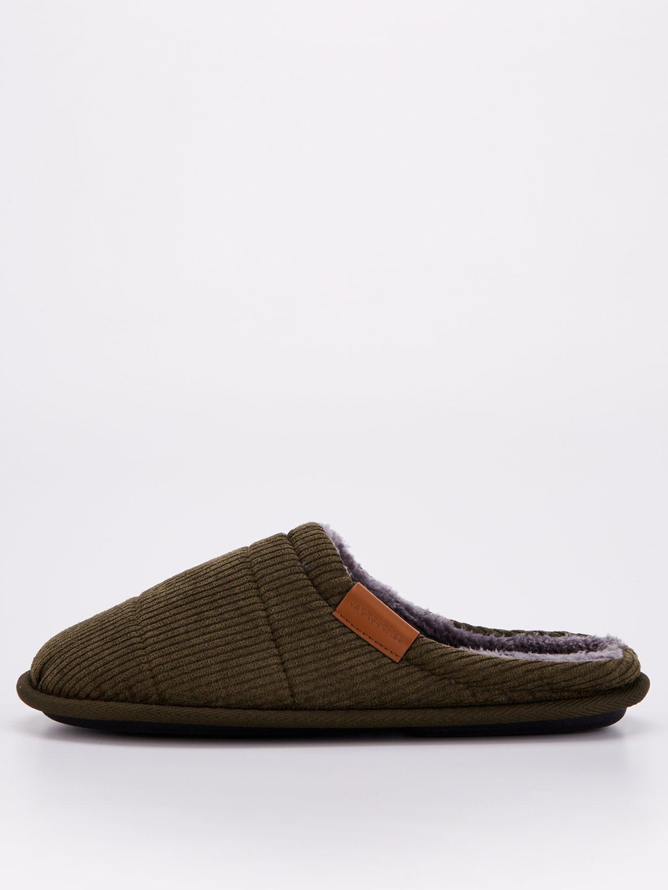 Image 1 of 7 of Jack & Jones &amp;Amp; Corduroy Mule Slippers - Dark Green