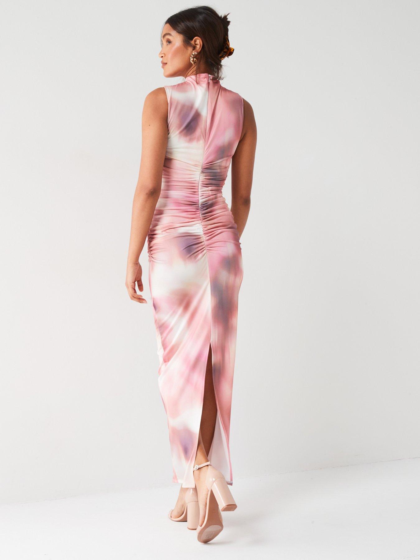 v-by-very-ruched-printed-midaxi-dress-pinkstillFront