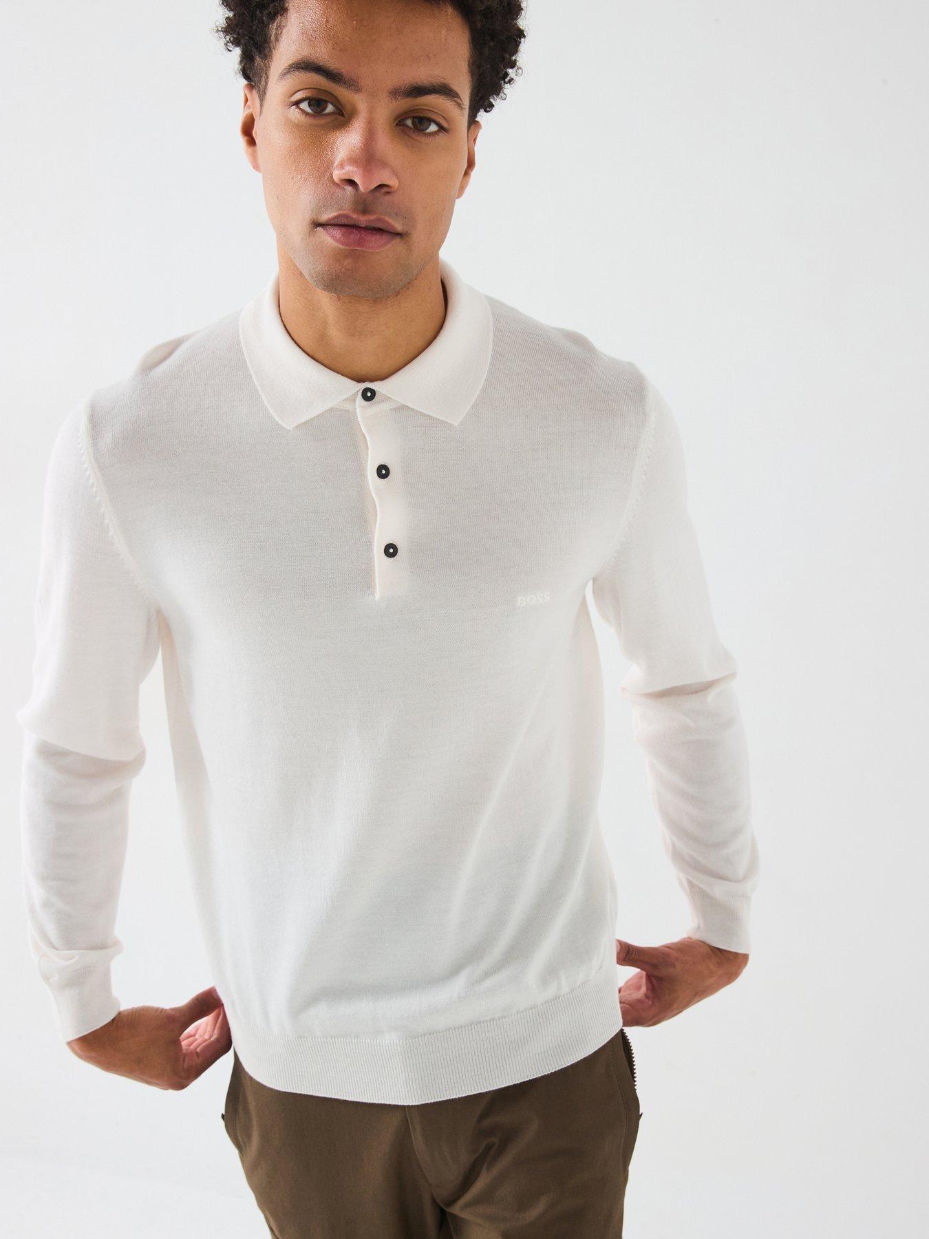 BOSS Boss Bono-l Regular Fit Long Sleeve Knitted Polo - White