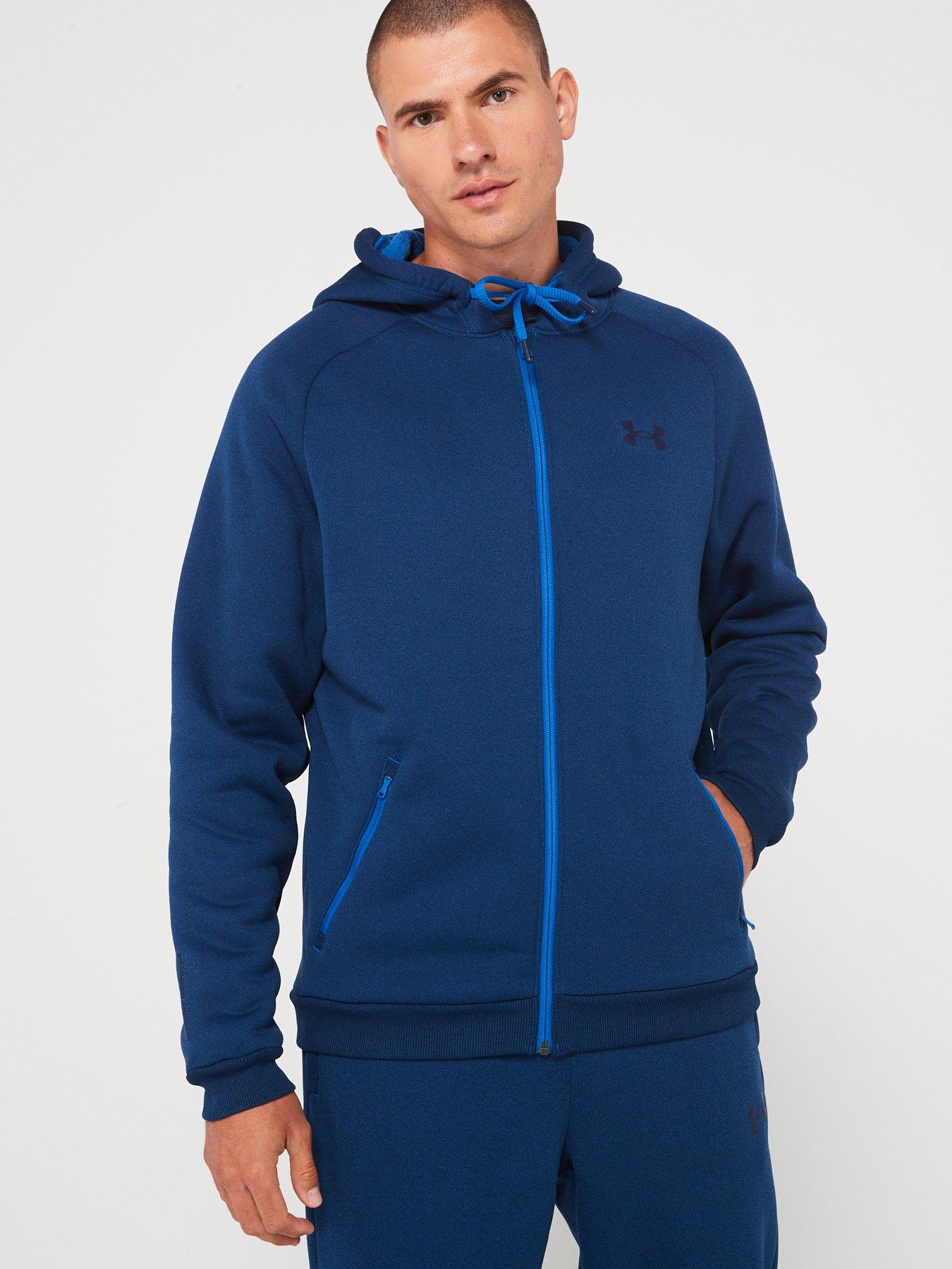 Mens Training Armour Fleece Pro Full Zip Hoodie Blue