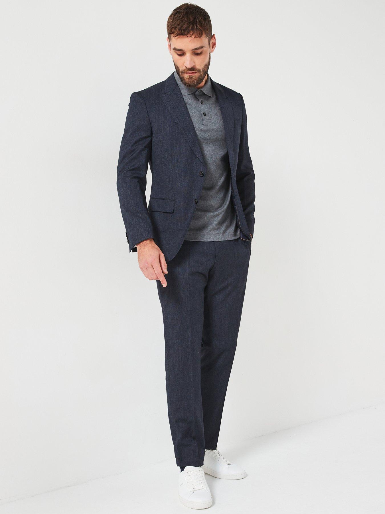 undefined Boss H-huge Slim Fit Bi-stretch Peak Lapel Wool Suit - Navy