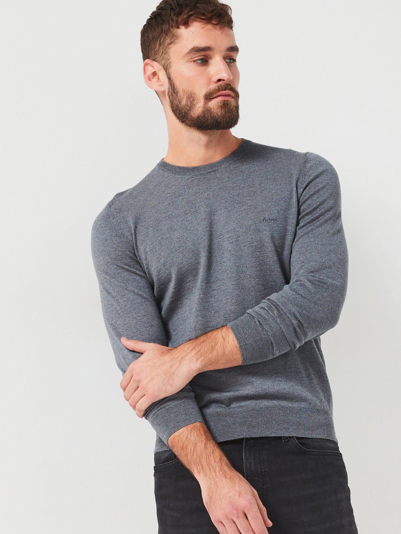Image of BOSS Botto-L Regular Fit Crew Knitted Jumper - Dark Grey
