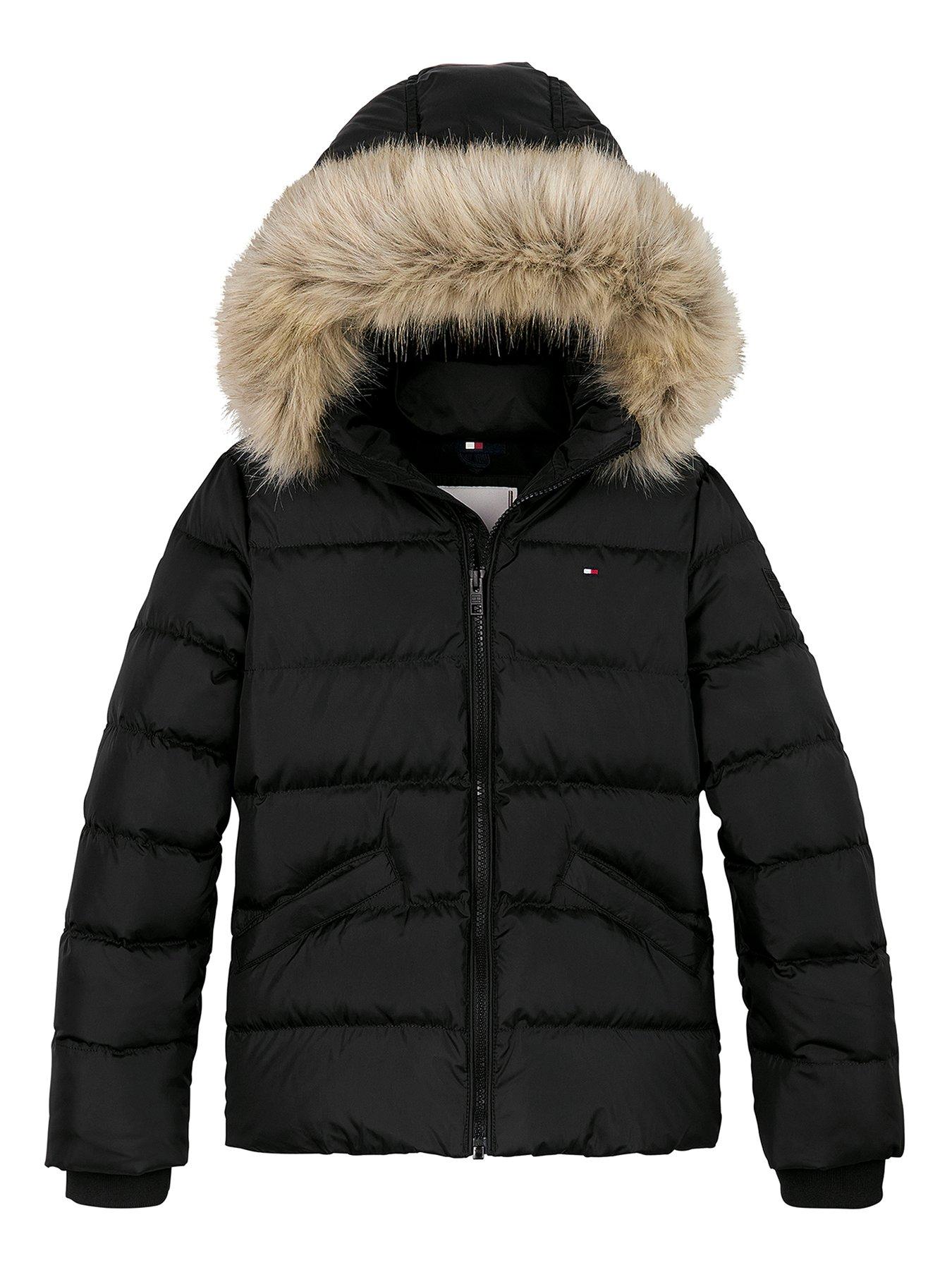 Tommy Hilfiger Girls Essential Down Fur Hood Jacket Black Very Ireland