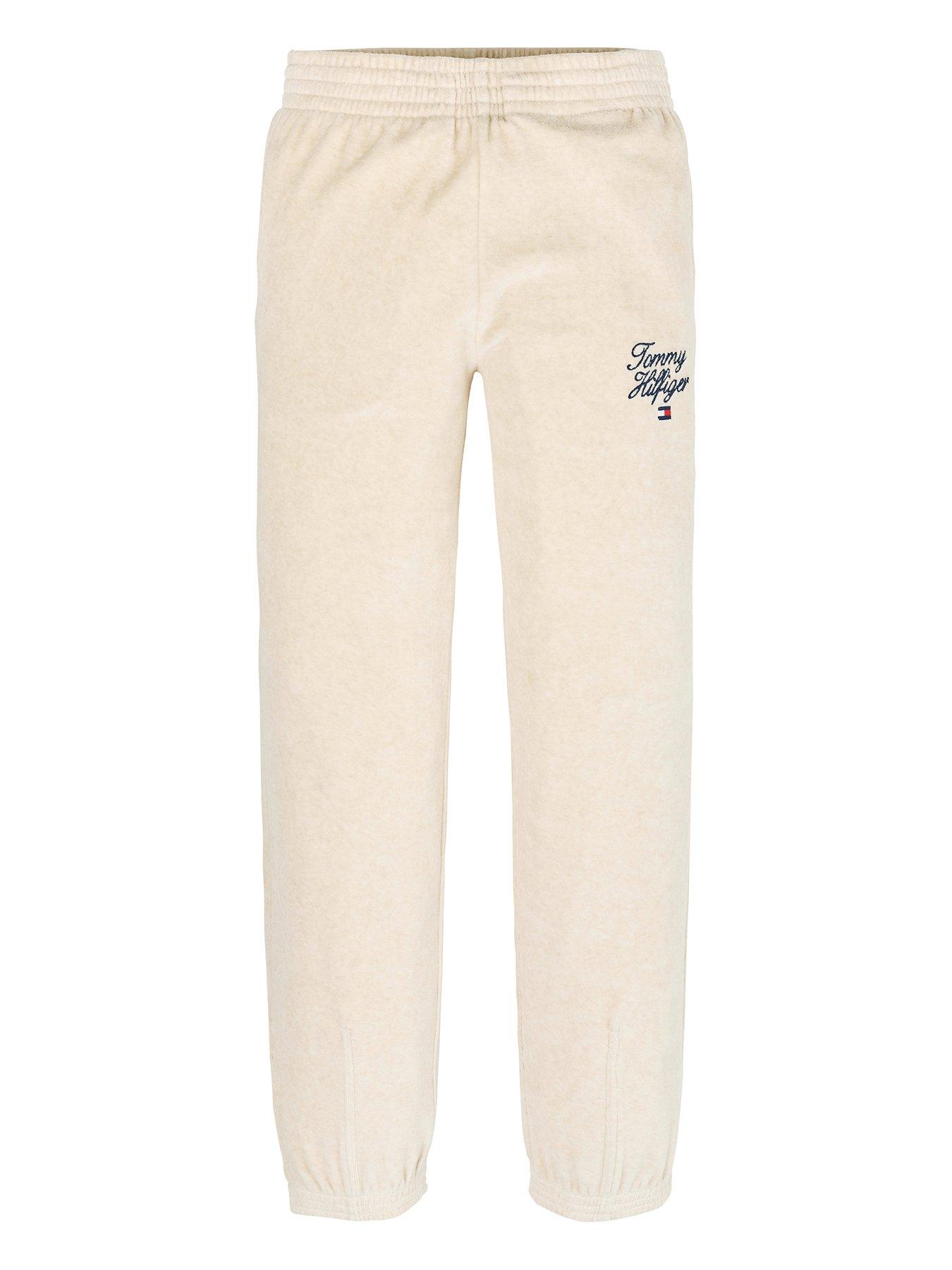 tommy-hilfiger-girls-script-velour-pant-dark-cream