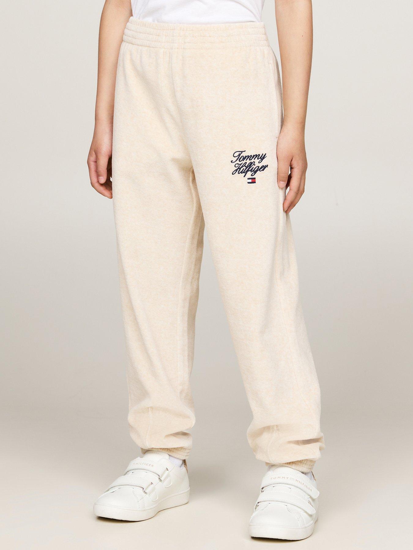 tommy-hilfiger-girls-script-velour-pant-dark-creamstillFront