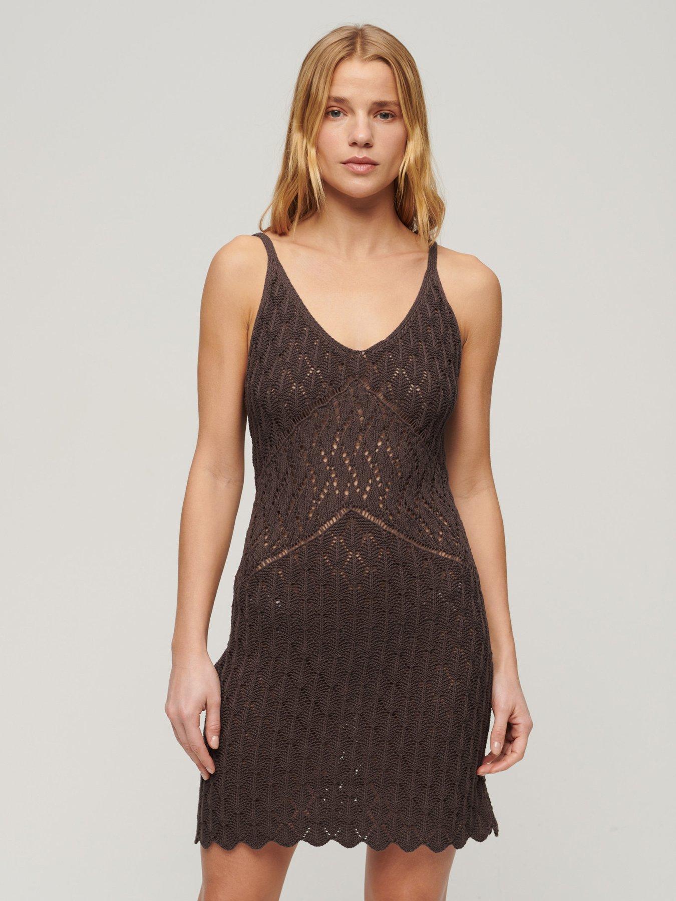 superdry-crochet-cami-mini-dress-brown